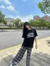 NEW OR MODEcleanfit黑白格子裤子男款夏季垂感慵懒格纹阔腿裤休闲微喇直筒裤 黑色 复古格纹街头感 XL 身高175-180cm体重140-155斤 实拍图