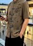 JEEP SPIRIT香云纱唐装男短袖爸爸莨绸上衣禅意中式男装爷爷中国风 咖啡色 M 晒单实拍图