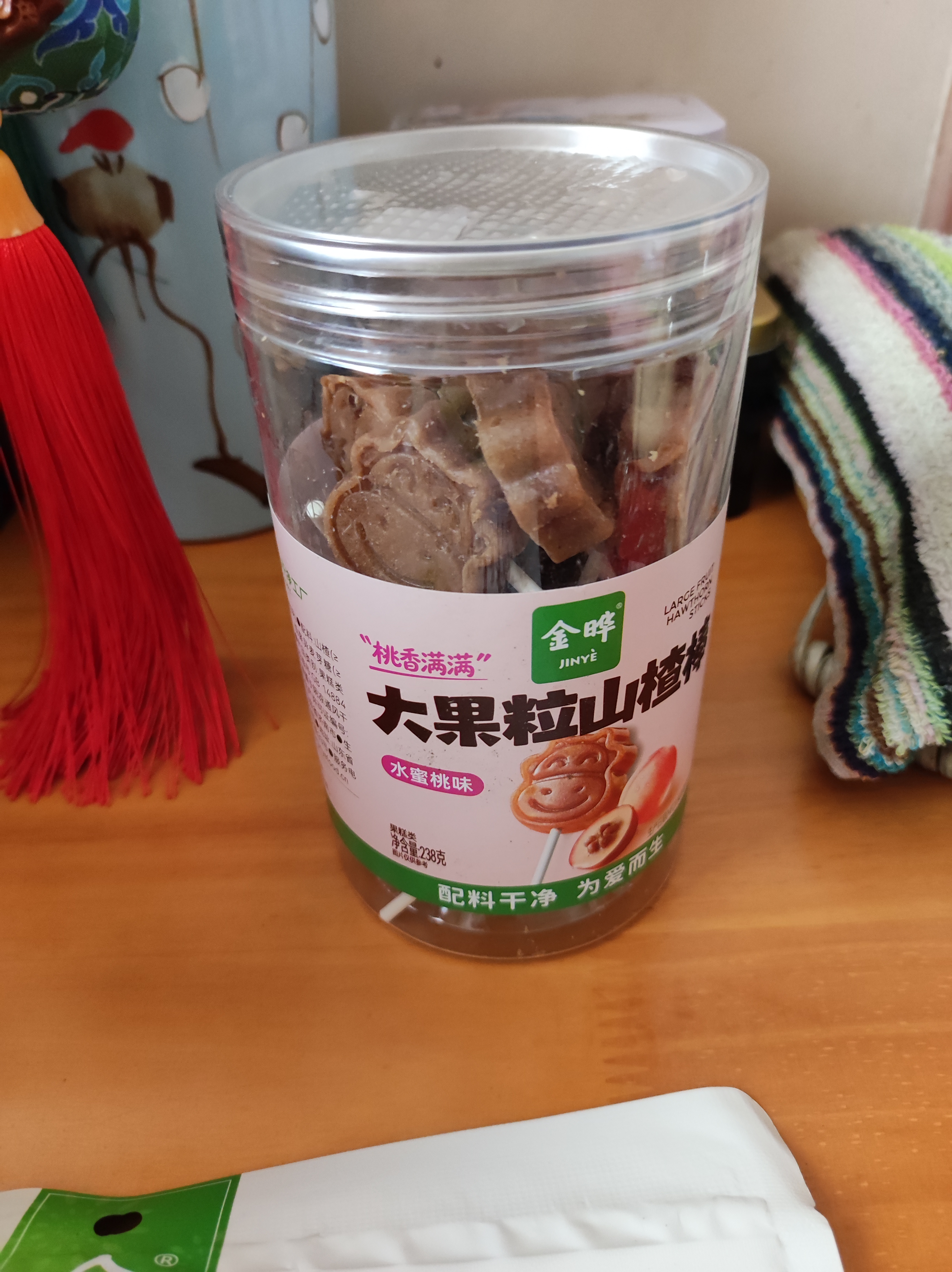 金晔238g水蜜桃味益生元大果粒山楂棒罐装休闲食品零食蜜饯果脯 实拍图