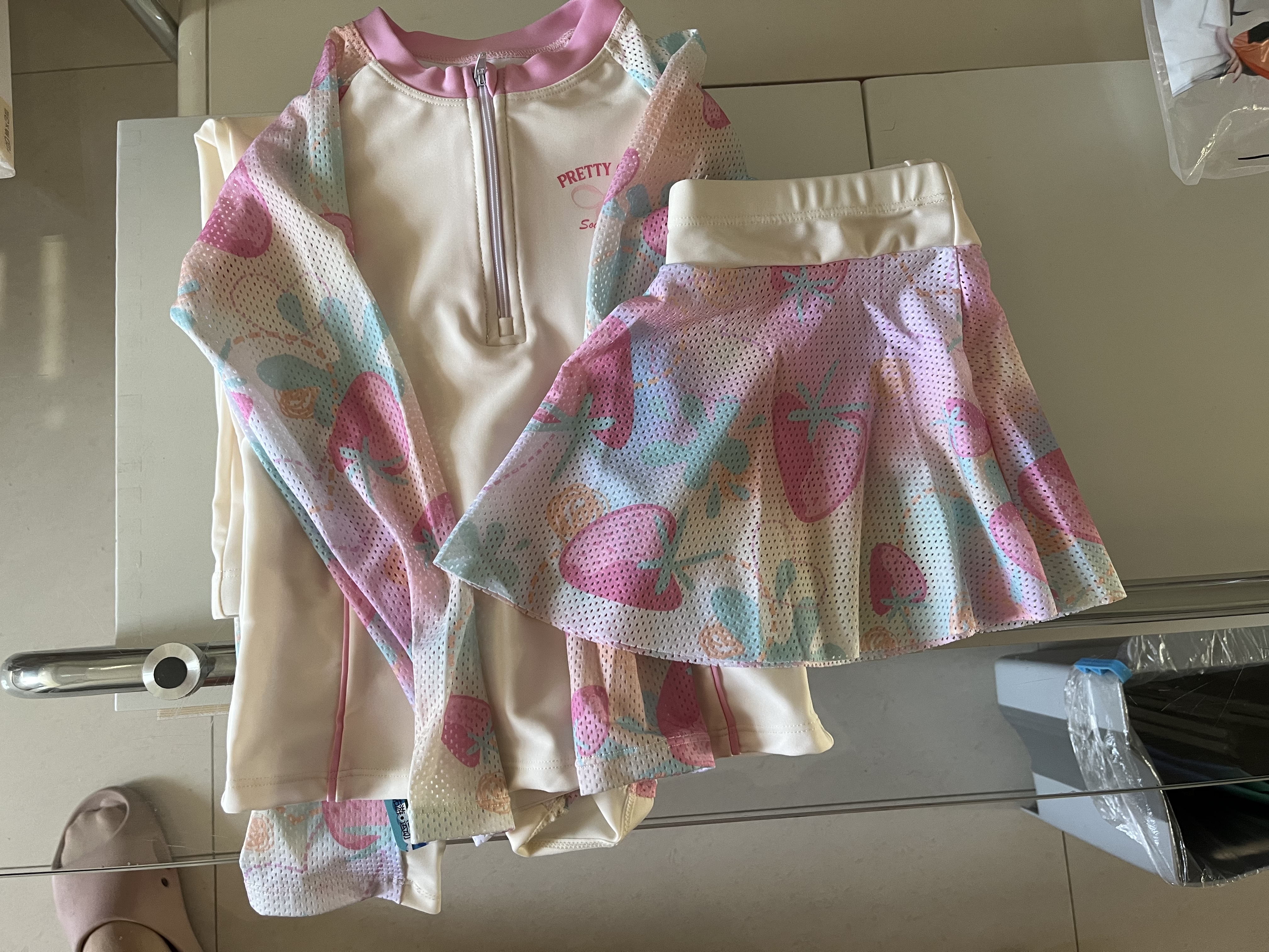 佑游儿童泳衣女孩青少年分体长袖裙裤防晒游泳装三件套36163米白色3XL 实拍图