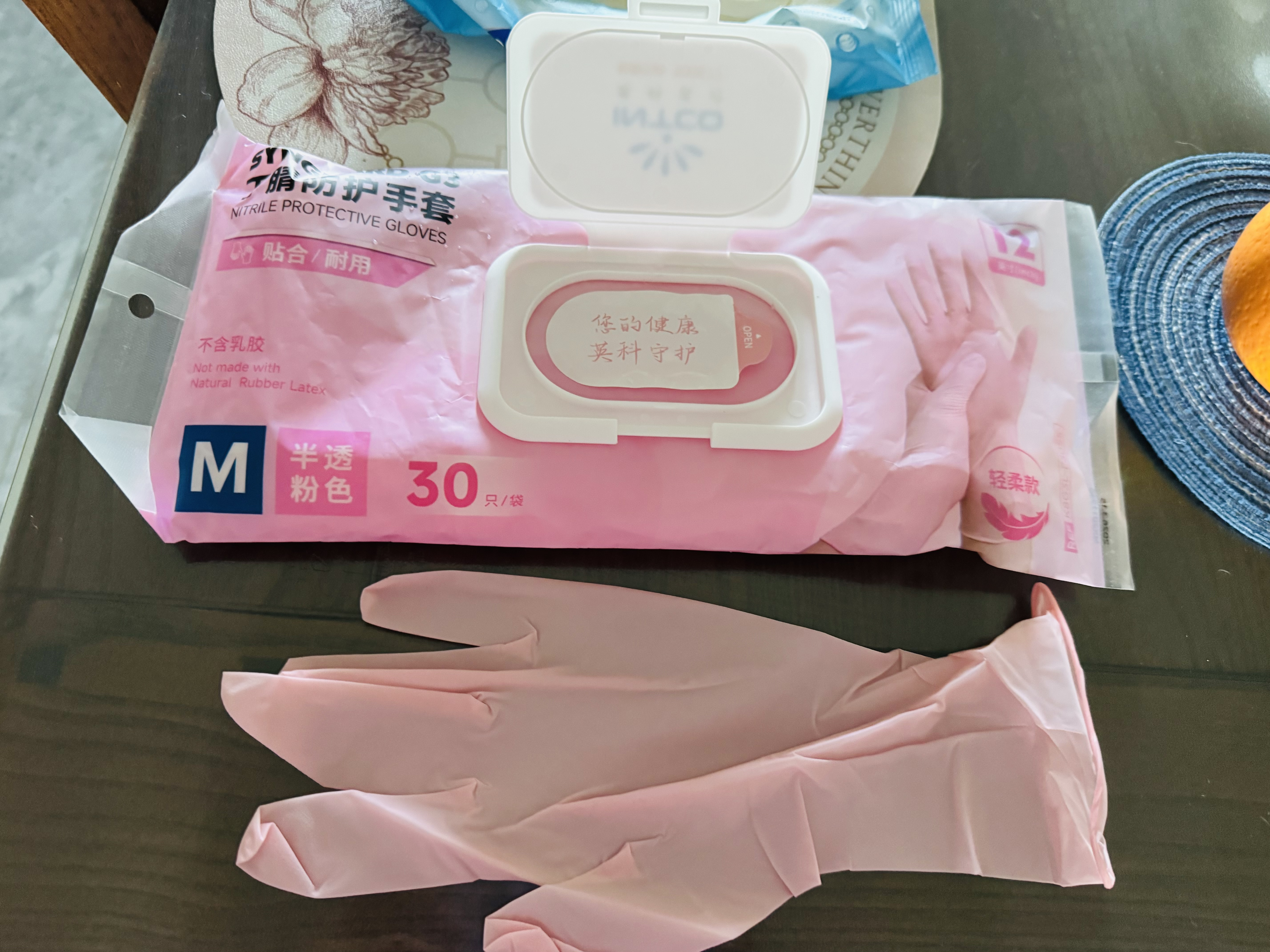 英科医疗（INTCO）一次性手套丁腈手套30只M码12英寸加长食品可用家务防护清洁手套 实拍图