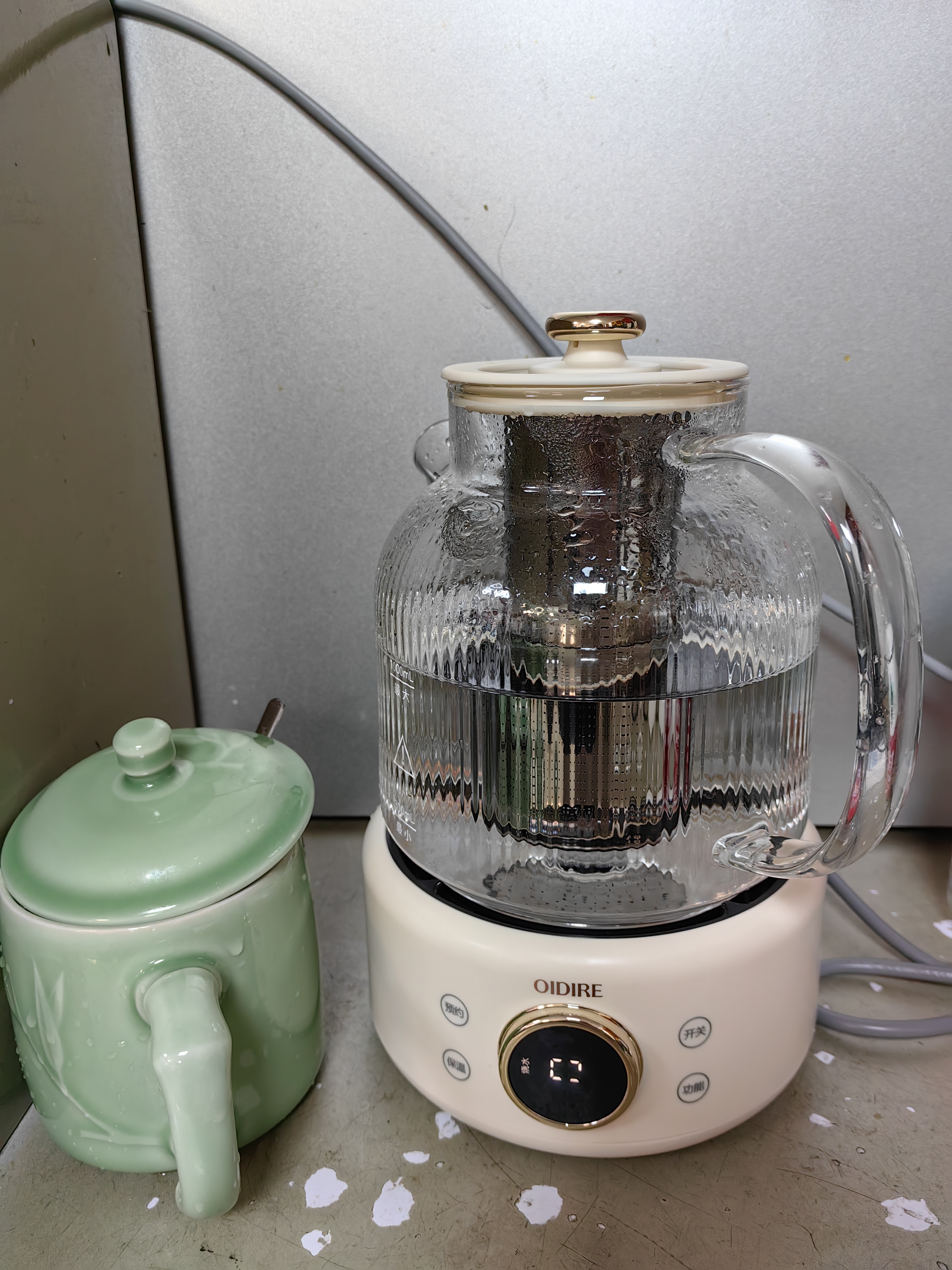 OIDIRE 德国 全玻璃养生壶 花茶壶无胶水煮茶壶 煮茶器办公室恒温养生壶烧水壶电热水壶炖煮智能保温 1L ODI-HC01 40-90度智能可调（带茶漏） 实拍图