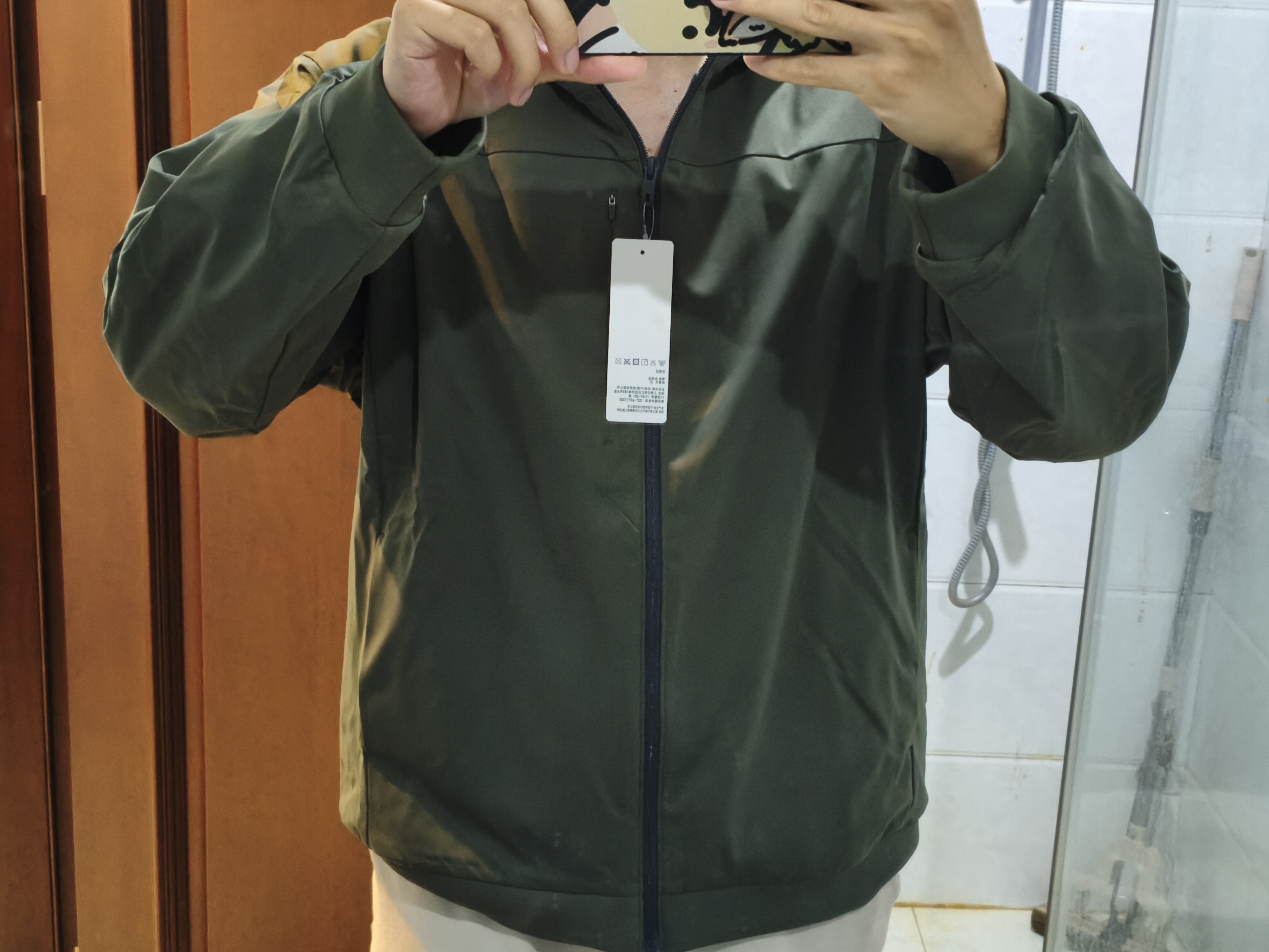 优衣库防风摇粒绒拉链连帽开衫/长袖男装外套481182 57 深橄榄色 XL /180/108B 实拍图