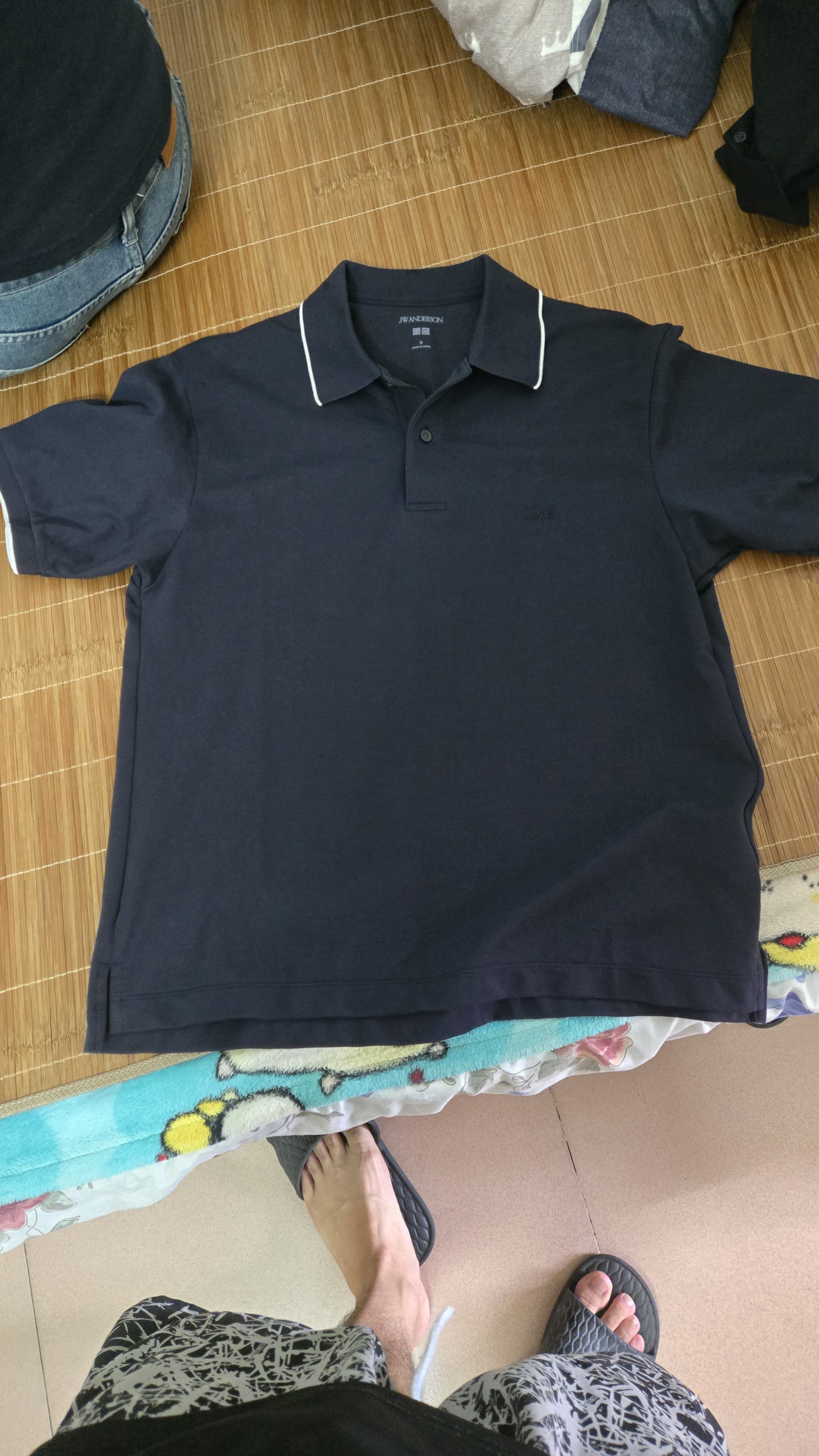 优衣库快干POLO衫/短袖/条纹饰边男装女装合作款/T恤485564 69 藏青色 M 实拍图