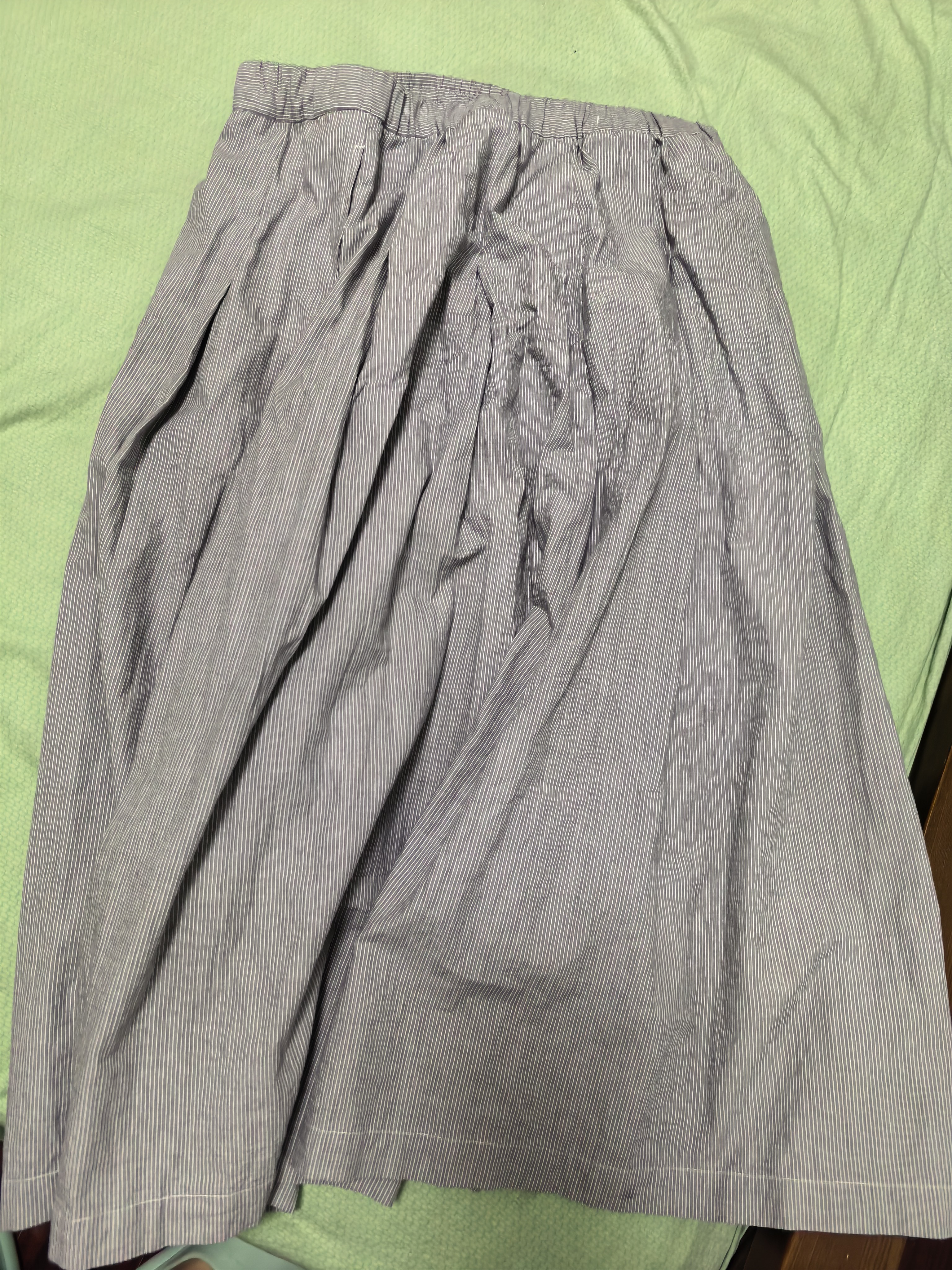 MUJI女式 凉感 抽褶裙 长半身裙 女款 纯棉 夏季款 裙子女装 BE214A6S 灰色条纹 XL 165/74A 实拍图