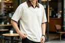 花花公子（PLAYBOY）美式复古v领短袖t恤男宽松半袖潮牌潮流半拉链体恤衫男纯色大码 白色 4XL 180-200斤 实拍图