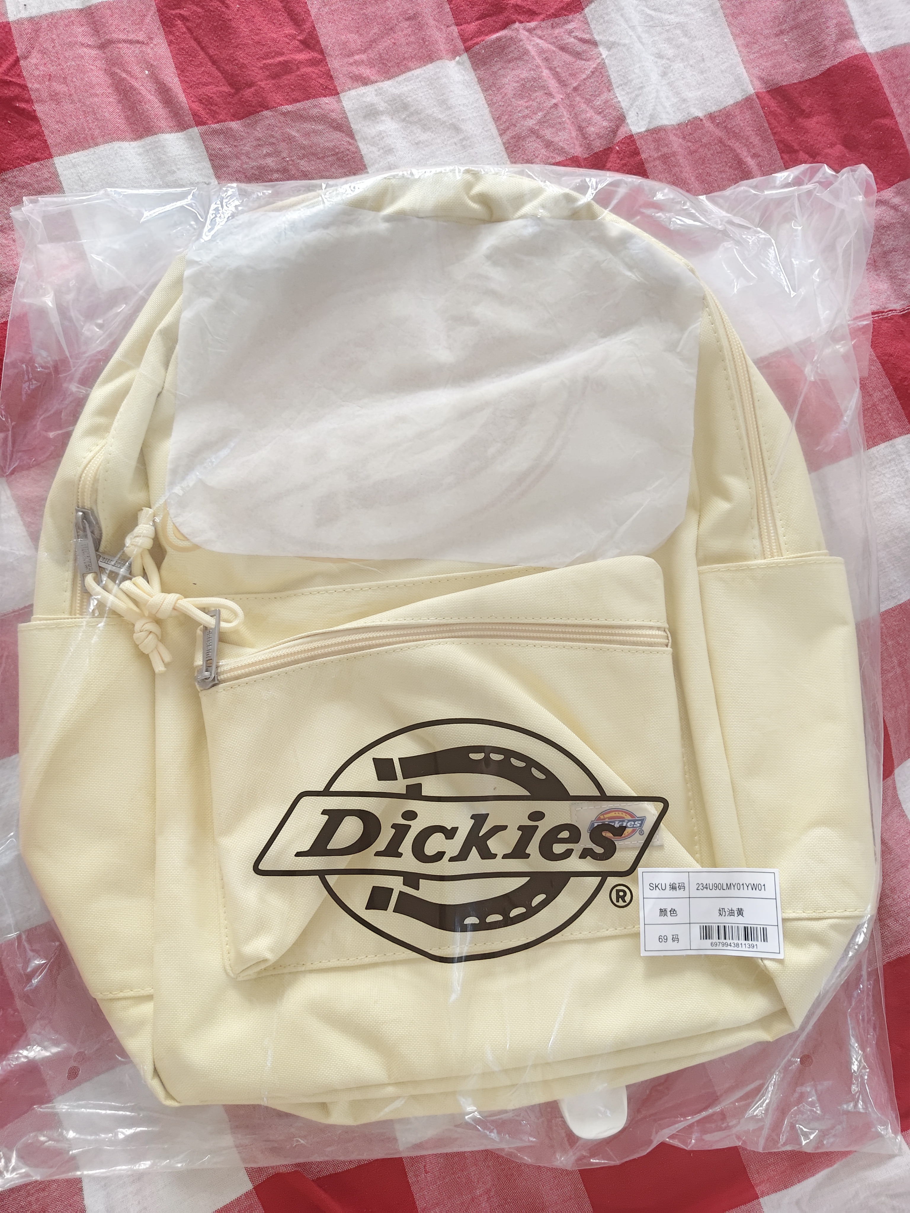 Dickies双肩背大学生通勤书包女大容量初高中电脑包旅行包2026新款奶油黄 实拍图
