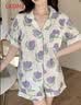 古今（GUJIN）夏季带胸垫新品100%纯棉睡衣女棉纱家居服可外穿睡裤大码套装XL 实拍图