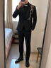 花花公子（PLAYBOY）西装男套装新中式国风刺绣休闲小西服外套结婚新郎伴郎礼服 黑色【专柜品质】 M 45/100-110斤【专柜品质】 晒单实拍图