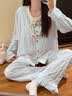 季尚雅高级感甜美花朵云朵棉睡衣女春秋季带胸垫长袖家居服2026新款夏天 （带胸垫）蓝色【长袖+长裤】 M 实拍图