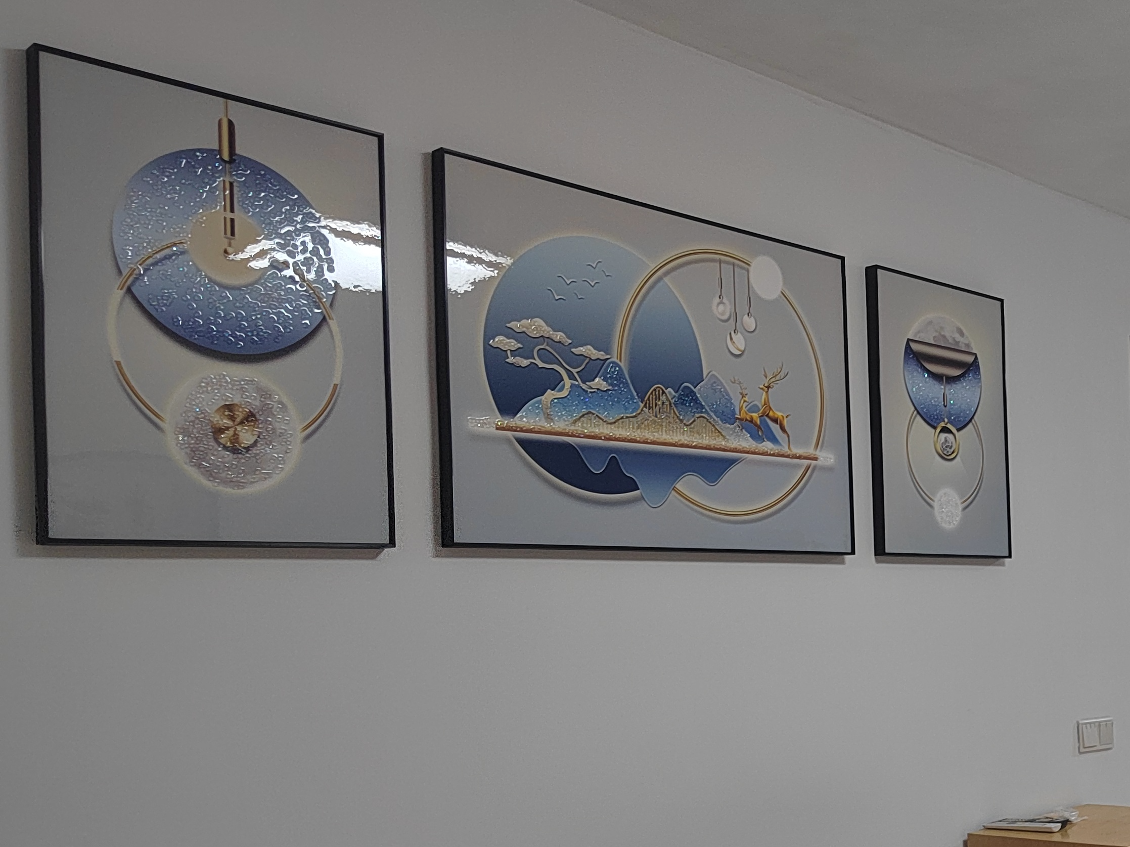 诗六艺家饰客厅装饰画现代简约大气晶瓷墙壁壁画轻奢高级感沙发背景墙挂画 幸福圆满（铝合金外框） 左右50*70中间100*70cm 镶钻画 实拍图