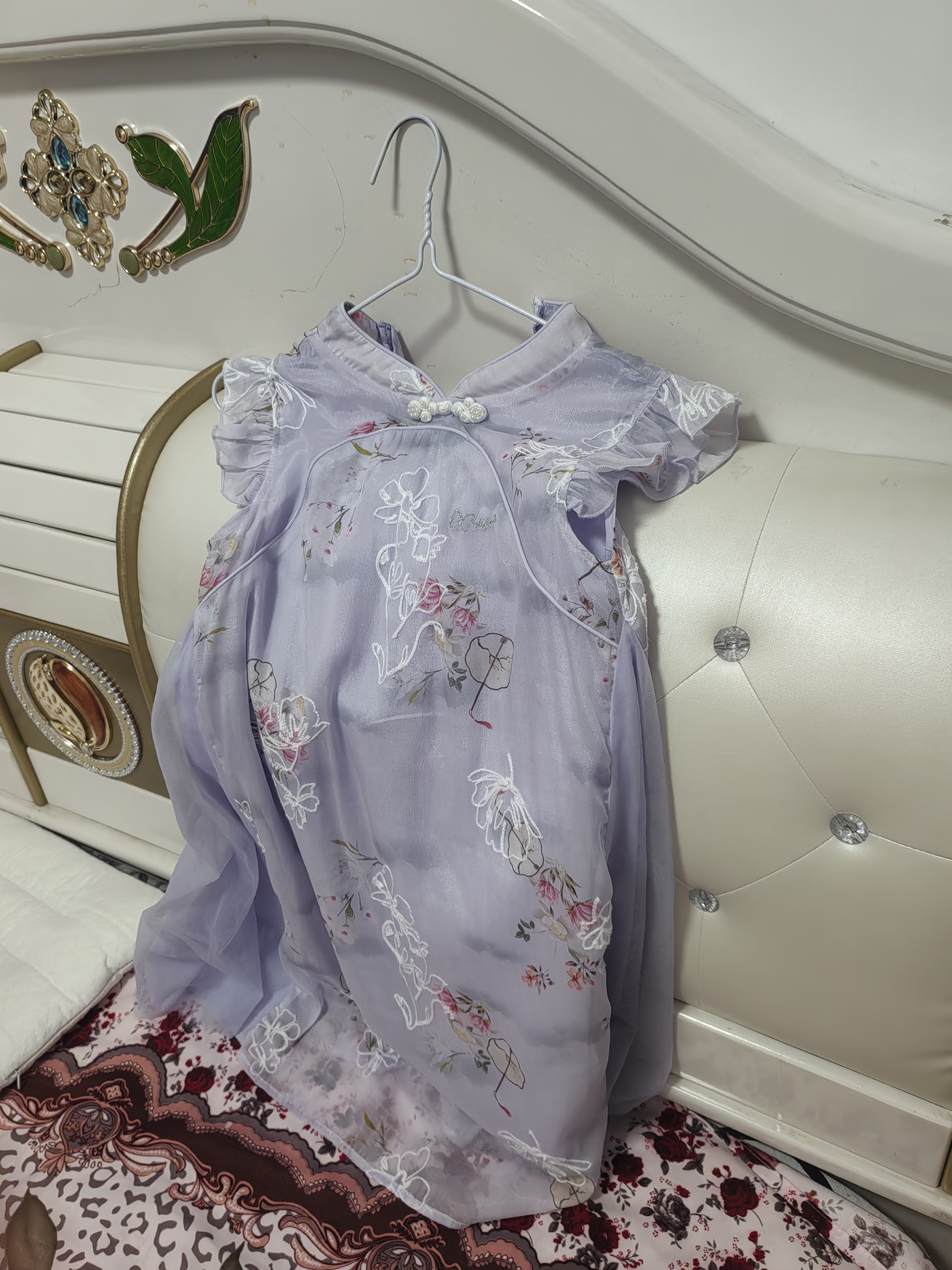 迪士尼女童连衣裙儿童裙子国风汉服夏季新中式中大童公主裙DQ080紫色140 实拍图