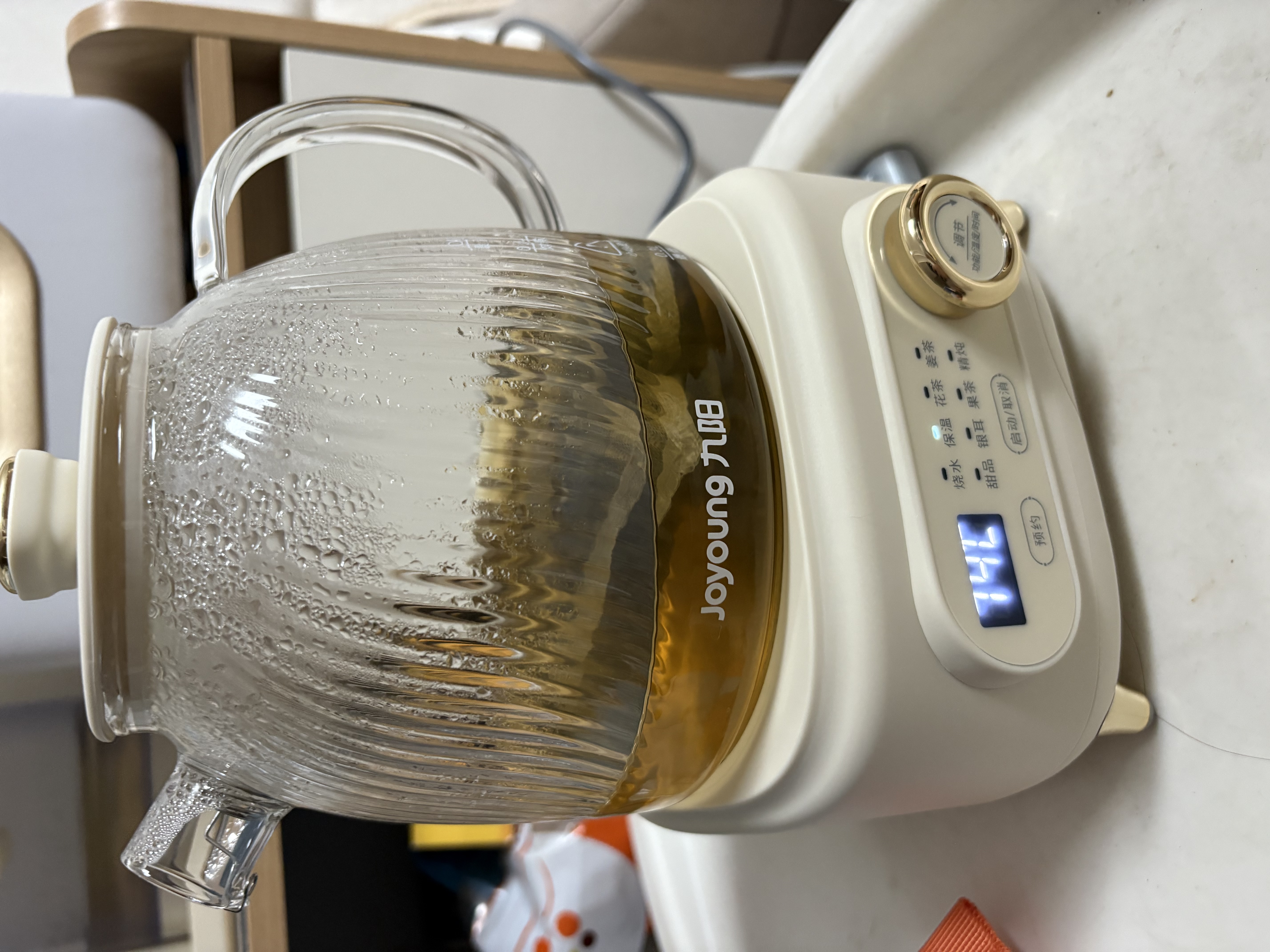 九阳（Joyoung）净萃全玻璃0胶水养生壶  办公室多功能煮茶器花茶壶 烧水壶恒温冲奶电热水壶 24h预约 1L WY107 实拍图