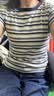 拉夏贝尔小众辣妹撞色条纹短袖t恤女夏新款设计感修身正肩上衣 蓝色条纹 M 实拍图