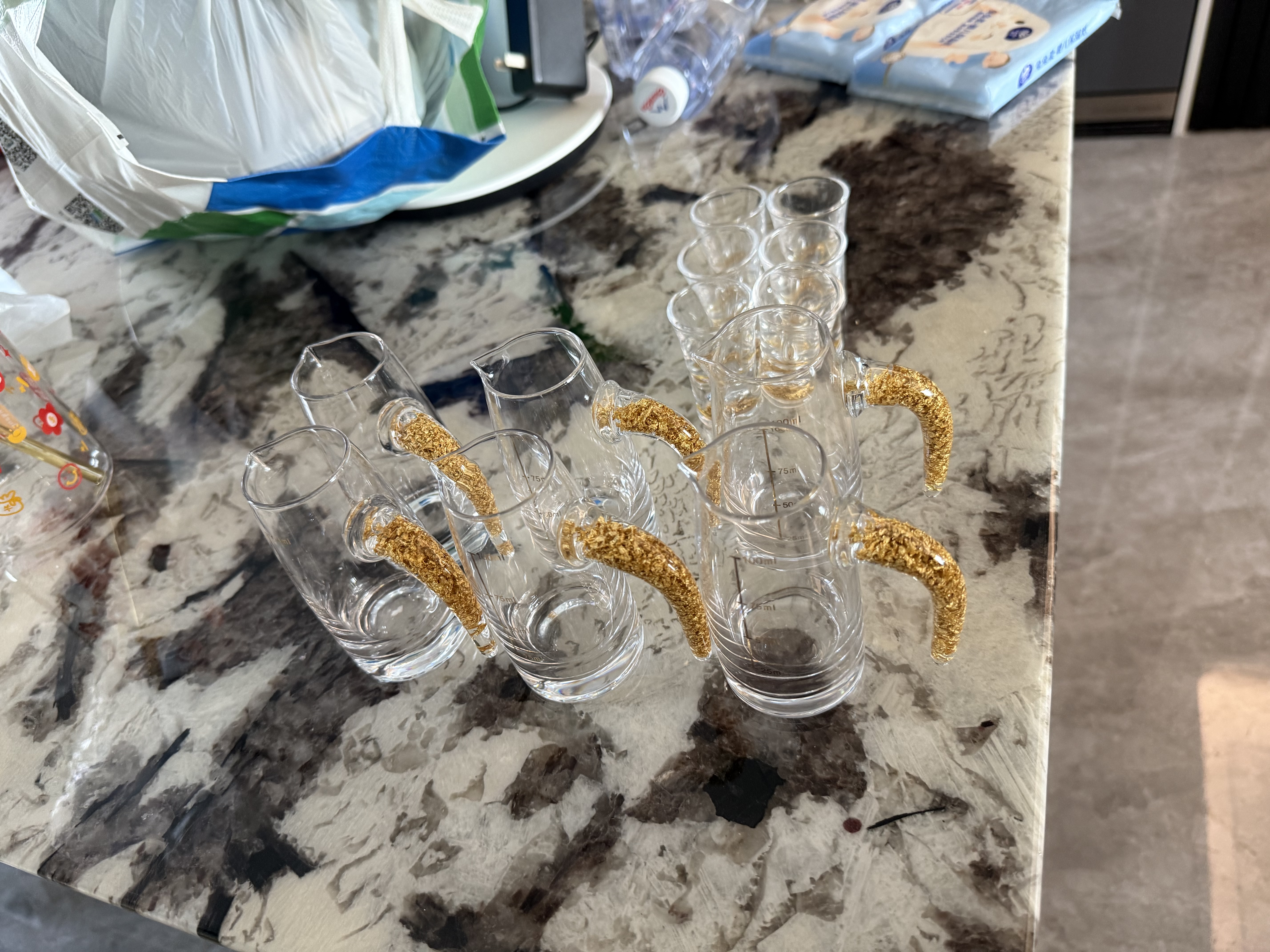 青苹果24K金箔水晶玻璃白酒杯分酒器套装6壶6杯 精致二两白酒杯分酒壶 实拍图