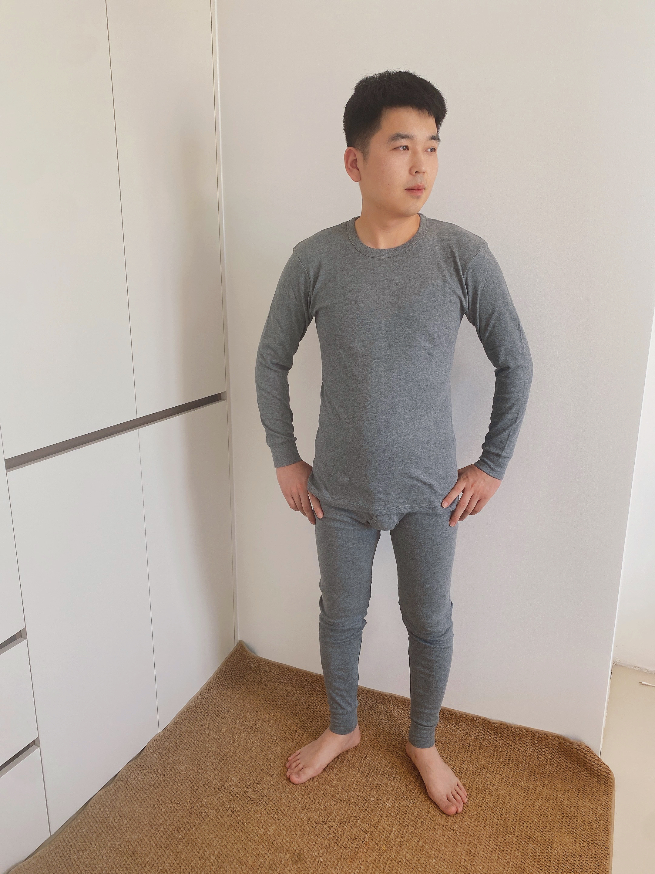 北极绒秋衣秋裤男士套装100%纯棉保暖内衣薄款圆领棉毛衫秋冬季打底 实拍图