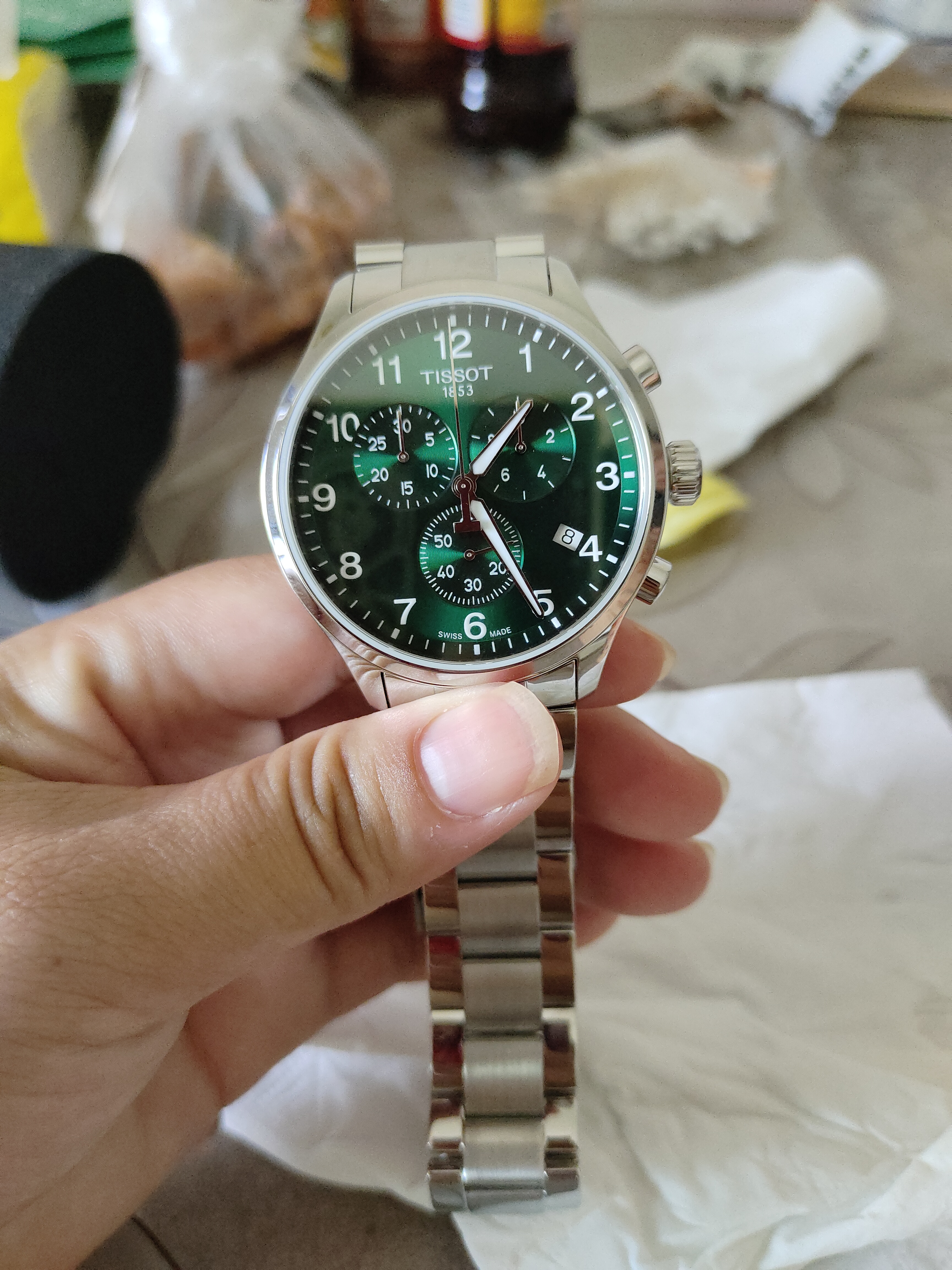 天梭（TISSOT）【官方授权店】瑞士1853手表 新款速驰系列计时码运动防水男表 绿盘钢带T116.617.11.092.00 实拍图