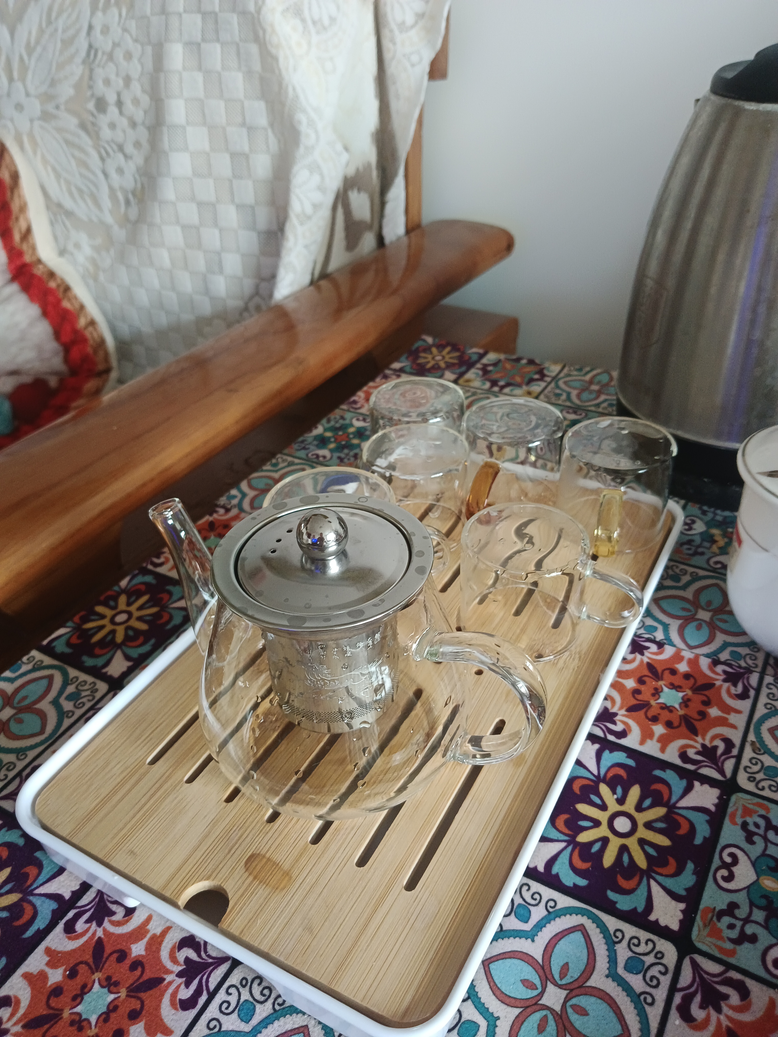 瓷牌茗茶具（cipaiming teaset） 透明玻璃茶具整套套装家用功夫茶壶茶杯会客泡茶器 透明八骏壶6彩杯+小长方盘 实拍图