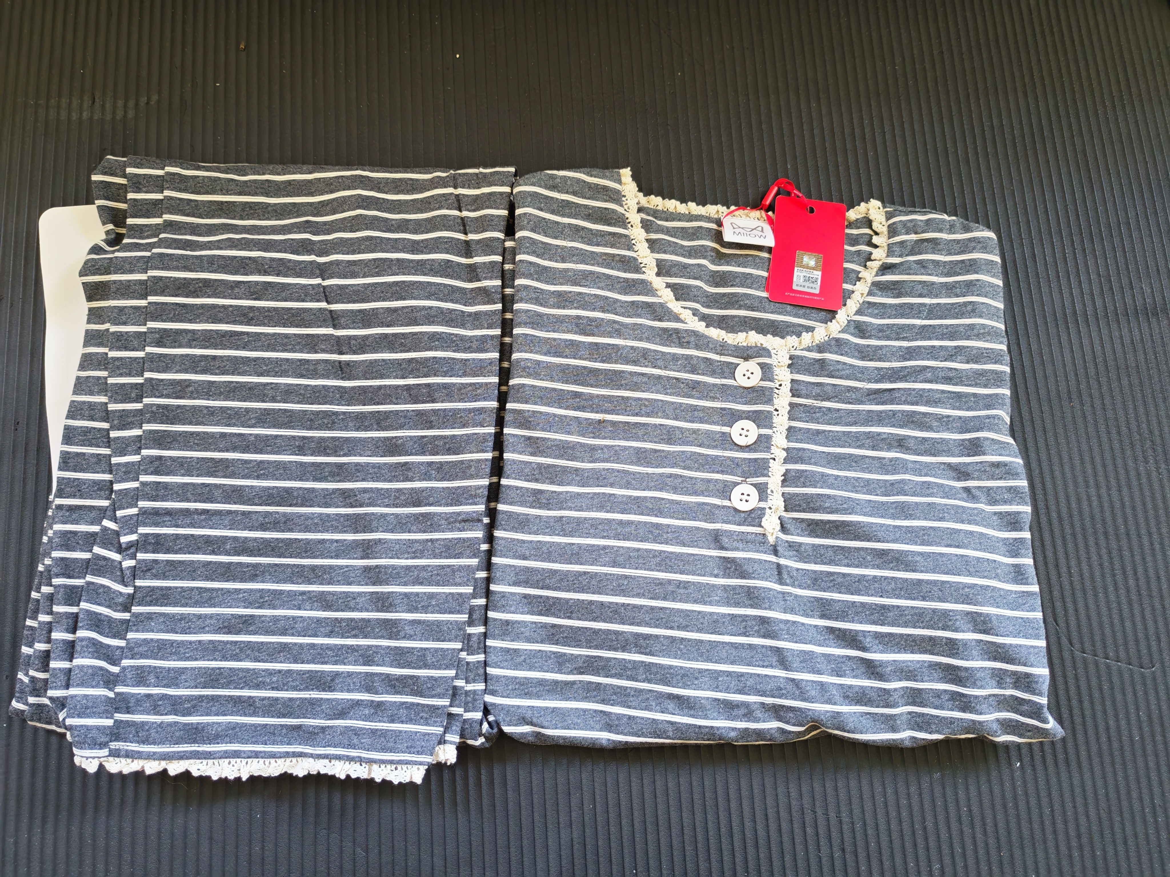猫人【带胸垫】女士睡衣女秋季长袖纯棉家居服条纹显瘦可外穿家居服L 实拍图