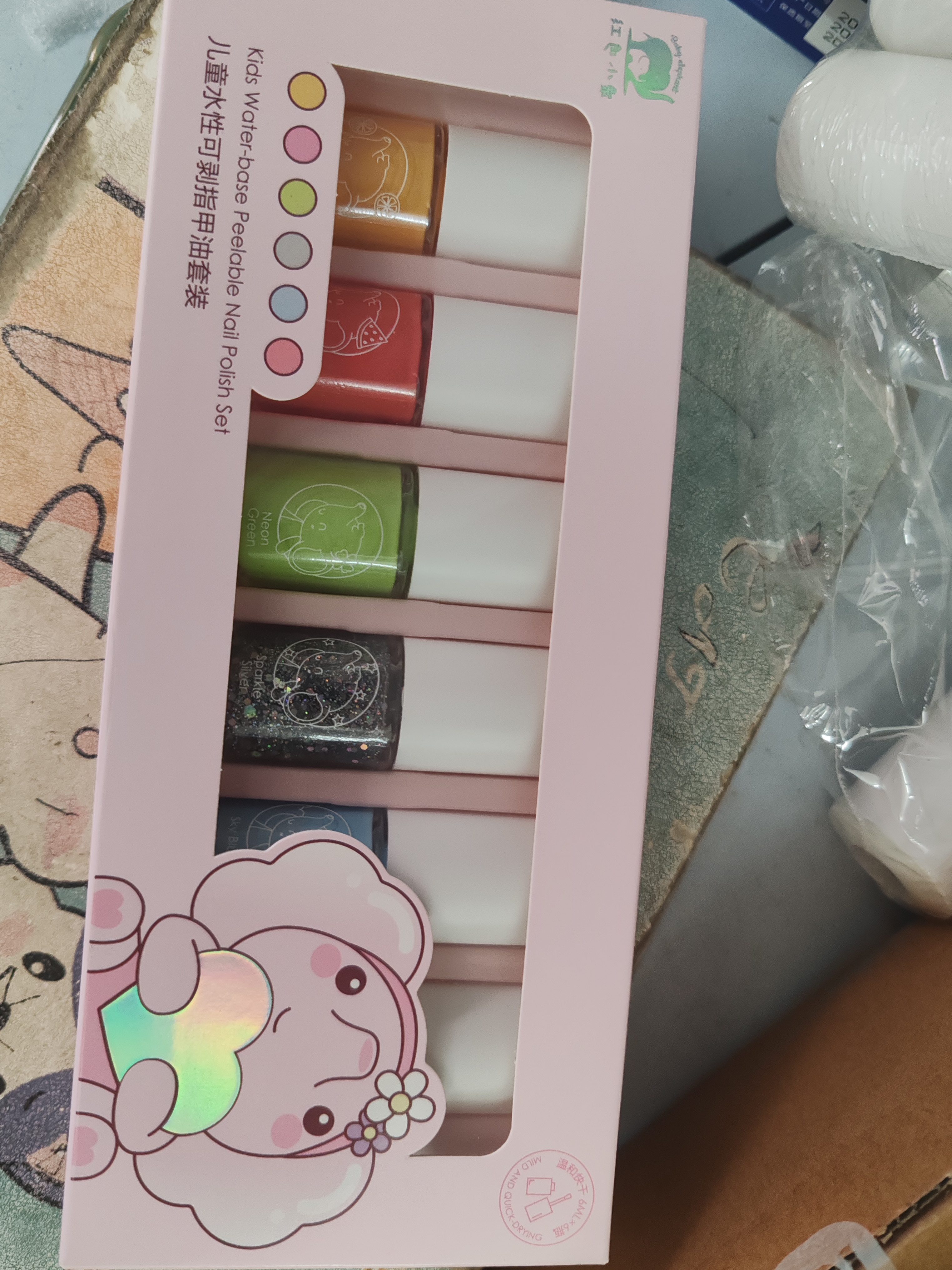 红色小象水性可剥指甲油套装6色女孩无味可撕易卸无毒安全七夕节礼物 实拍图
