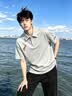 趣米乐 美式正肩字母刺绣polo衫短袖t恤男夏季拼接重磅太空棉boxy半截袖 白灰色 XL 实拍图