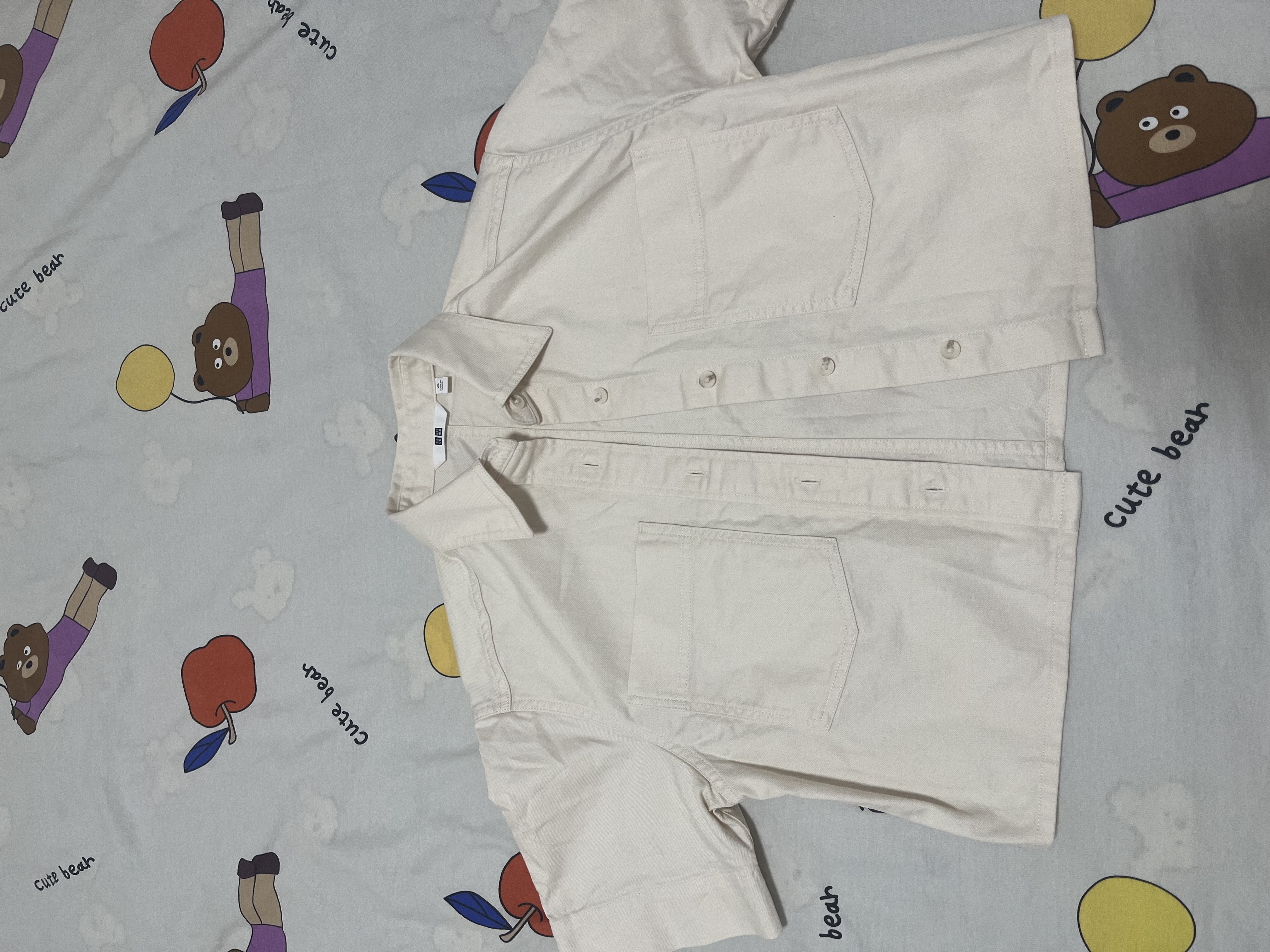 优衣库牛仔箱型衬衫/半袖/水洗产品女装男装衬衣483877 30 浅米色 XS 实拍图