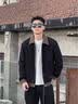 轩森图春秋季男士轻熟风夹克外套男款宽松大码拼接撞色上衣胖子显瘦搭配 jk505黑色夹克 XL (175) 建议140-160斤 实拍图