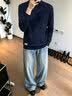 马克华菲（MARK FAIRWHALE）针织衫男秋冬新款男士韩版中领修身时尚毛衣打底衫男士上衣深蓝XL 实拍图
