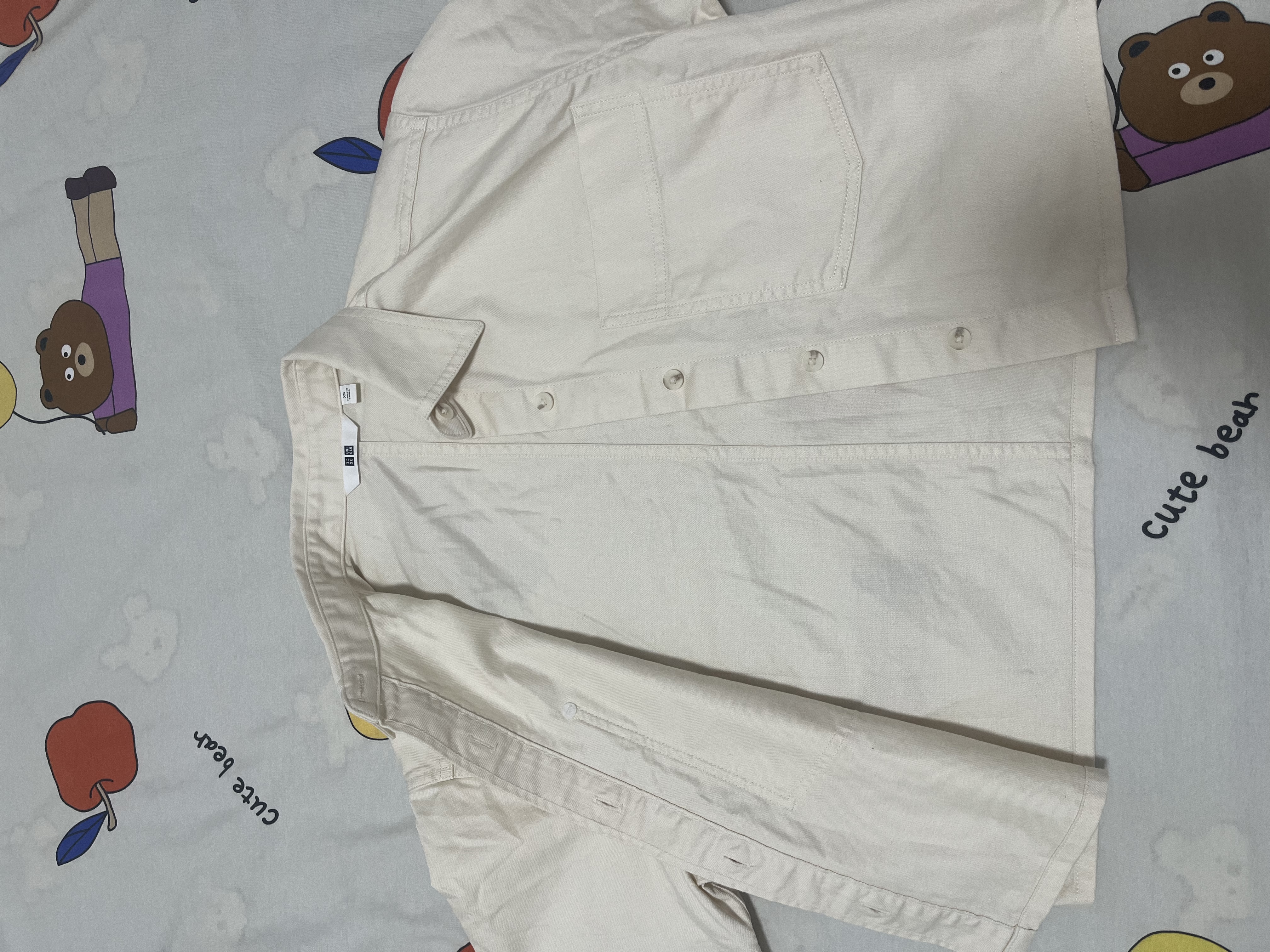 优衣库牛仔箱型衬衫/半袖/水洗产品女装男装衬衣483877 30 浅米色 XS 实拍图