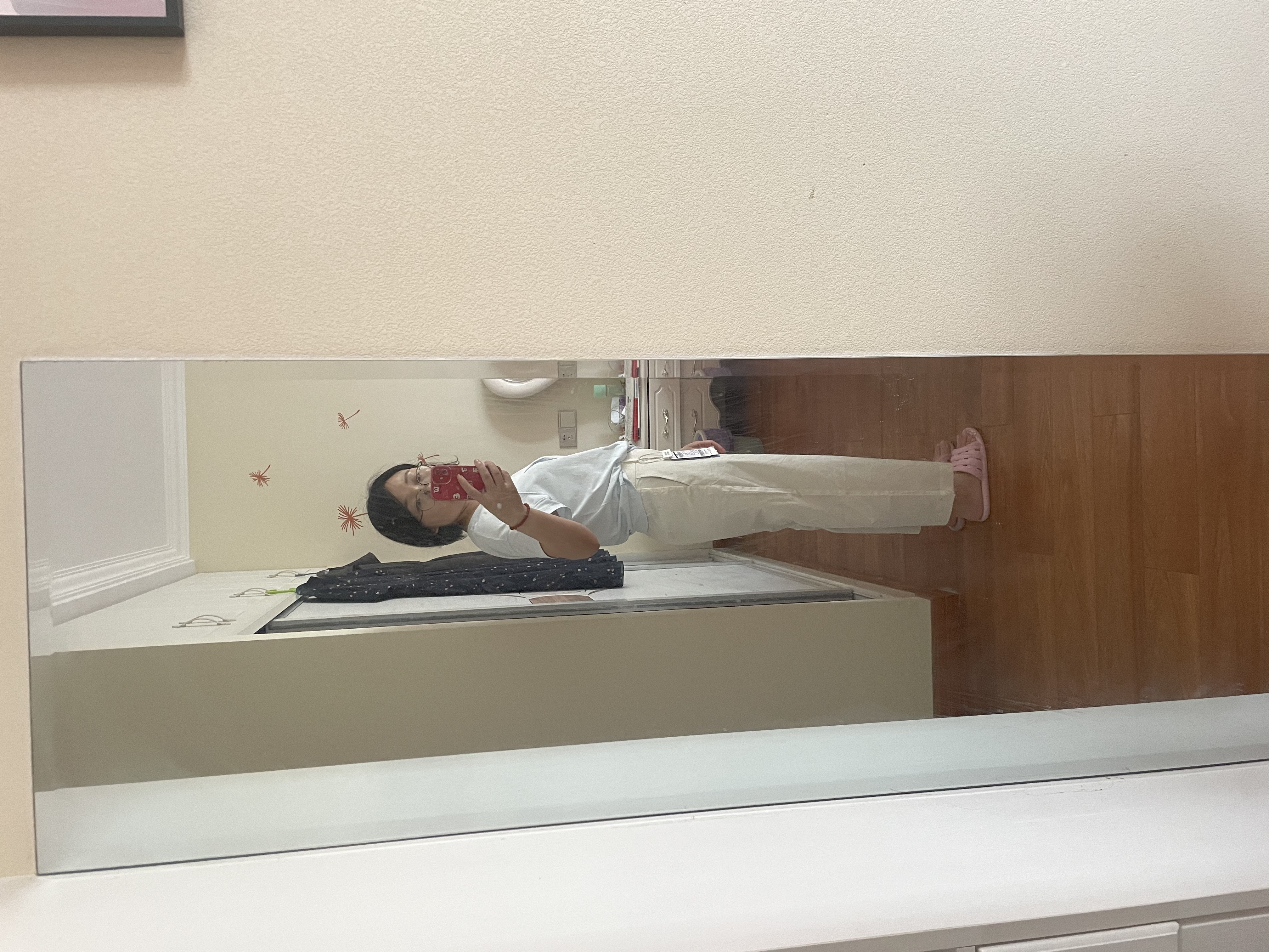 逸阳（ESE-Y）耐皱钛金棉九分藏蓝色小直筒裤女26夏新薄款高腰通勤哈伦休闲 米白色 27 小个子（高155-162） 实拍图