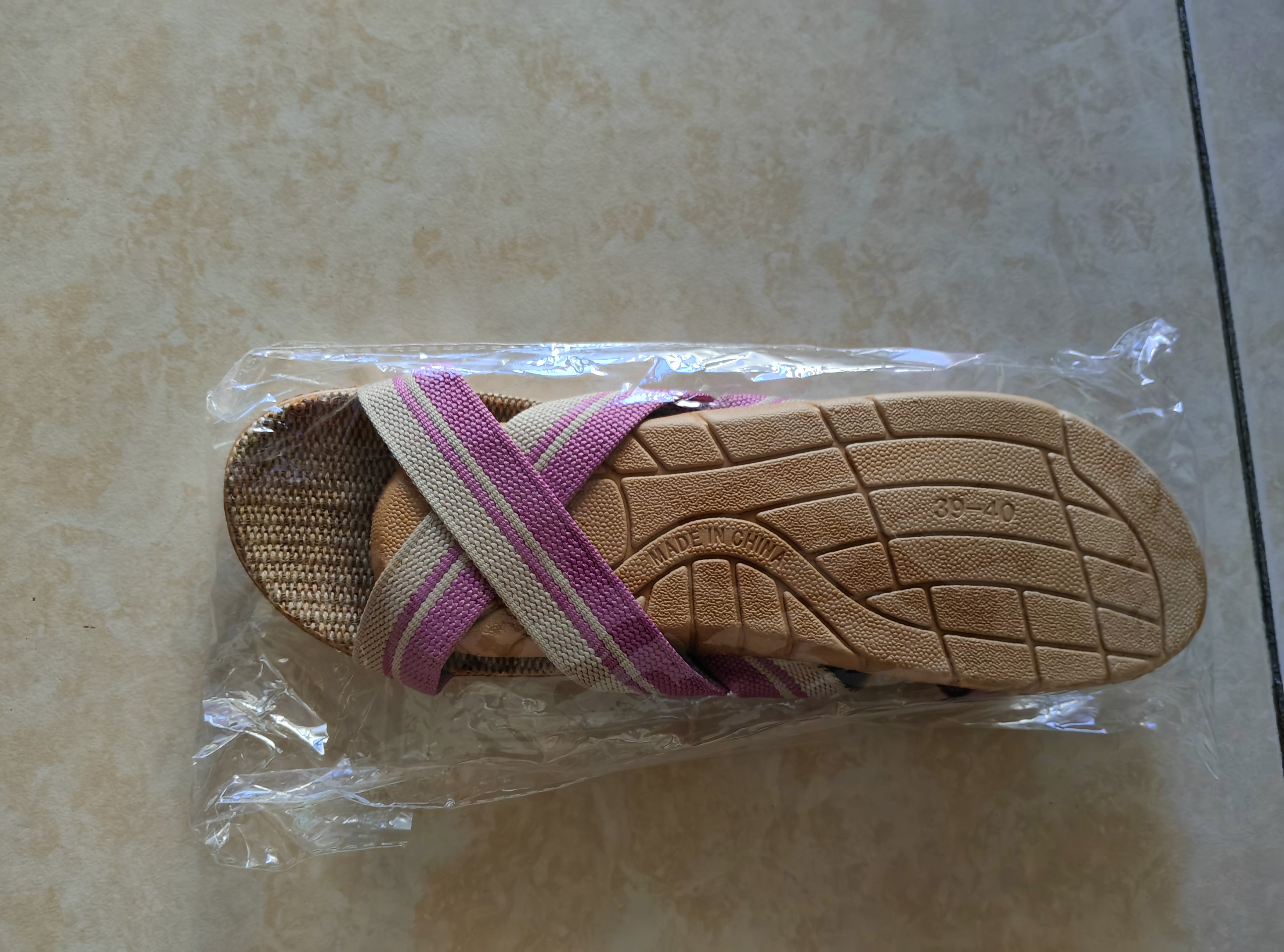 回力家居亚麻拖鞋男女款休闲吸汗干爽舒适耐磨地板拖HL2187粉39-40 实拍图