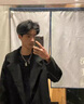 BOYXCO中长款风衣男冬季潮牌呢大衣英伦风过膝腰带外套加棉加厚保暖袄子 黑色加绒 XL 实拍图