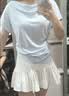 森马（Semir）陈都灵|短袖t恤女26夏短款一字肩荡领收腰氛围感上衣109326100005 实拍图