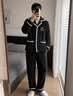 雅鹿男士睡衣秋冬季2026新款加厚加绒保暖珊瑚绒法兰绒家居服套装 NSCJF-碳黑绣花 XL (建议130-150斤) 实拍图