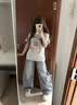 趣米乐美式复古水洗阔腿牛仔裤女夏季新款小个子高腰宽松垂感直筒弯刀裤 蓝色 M 实拍图
