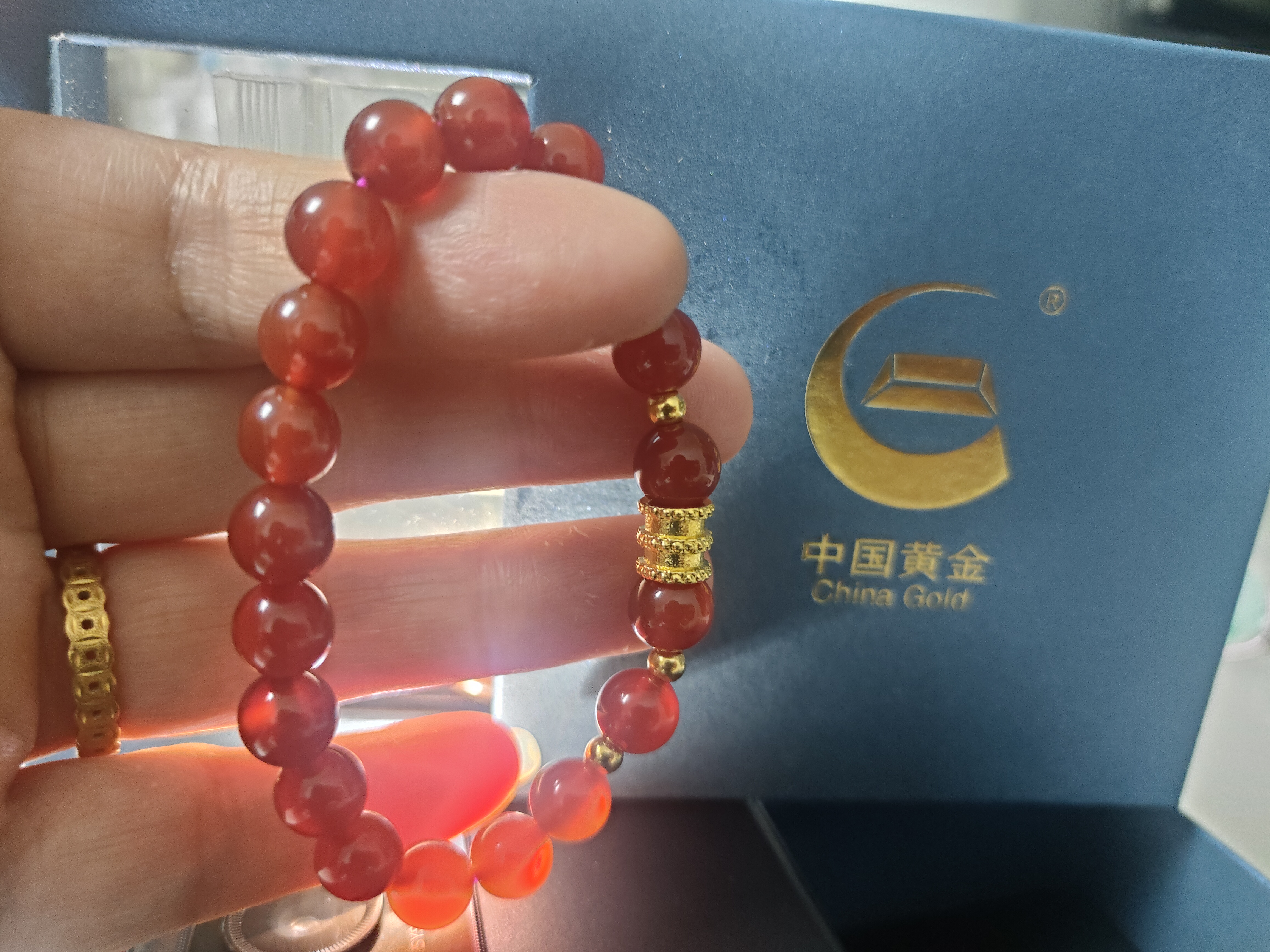 中国黄金小蛮腰黄金手链女士足金和田玉手串结婚纪念日礼物送女友老婆生日 京速达-足金小蛮腰红玛瑙手链 实拍图