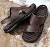 意尔康凉鞋男【送爸爸】真皮软底透气户外休闲沙滩鞋男士  棕色41 实拍图