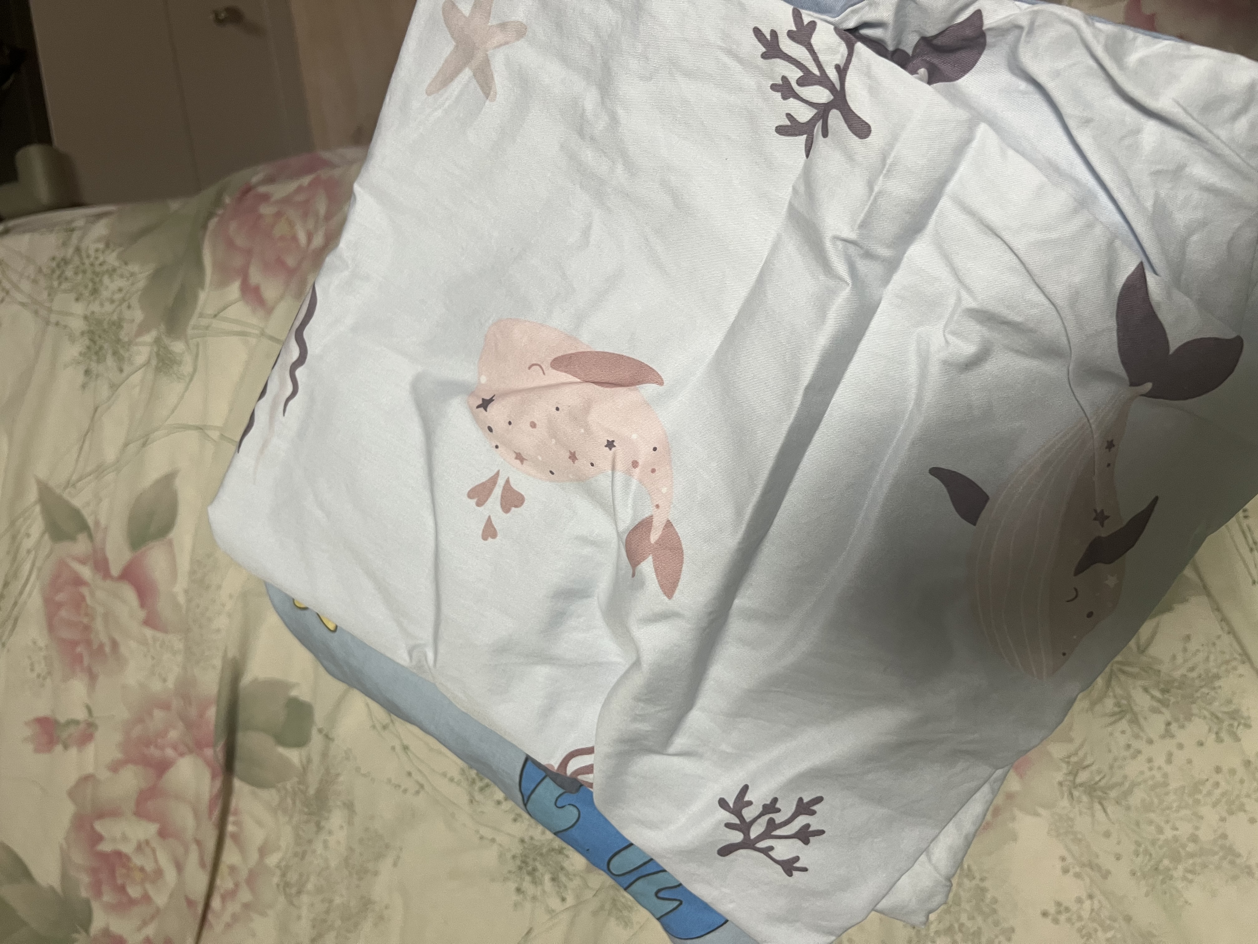 水星儿童（MERCURY Kids）幼儿园全棉抗菌床褥罩(海蓝色/海洋)60cm×135cm 婴幼儿A类 实拍图
