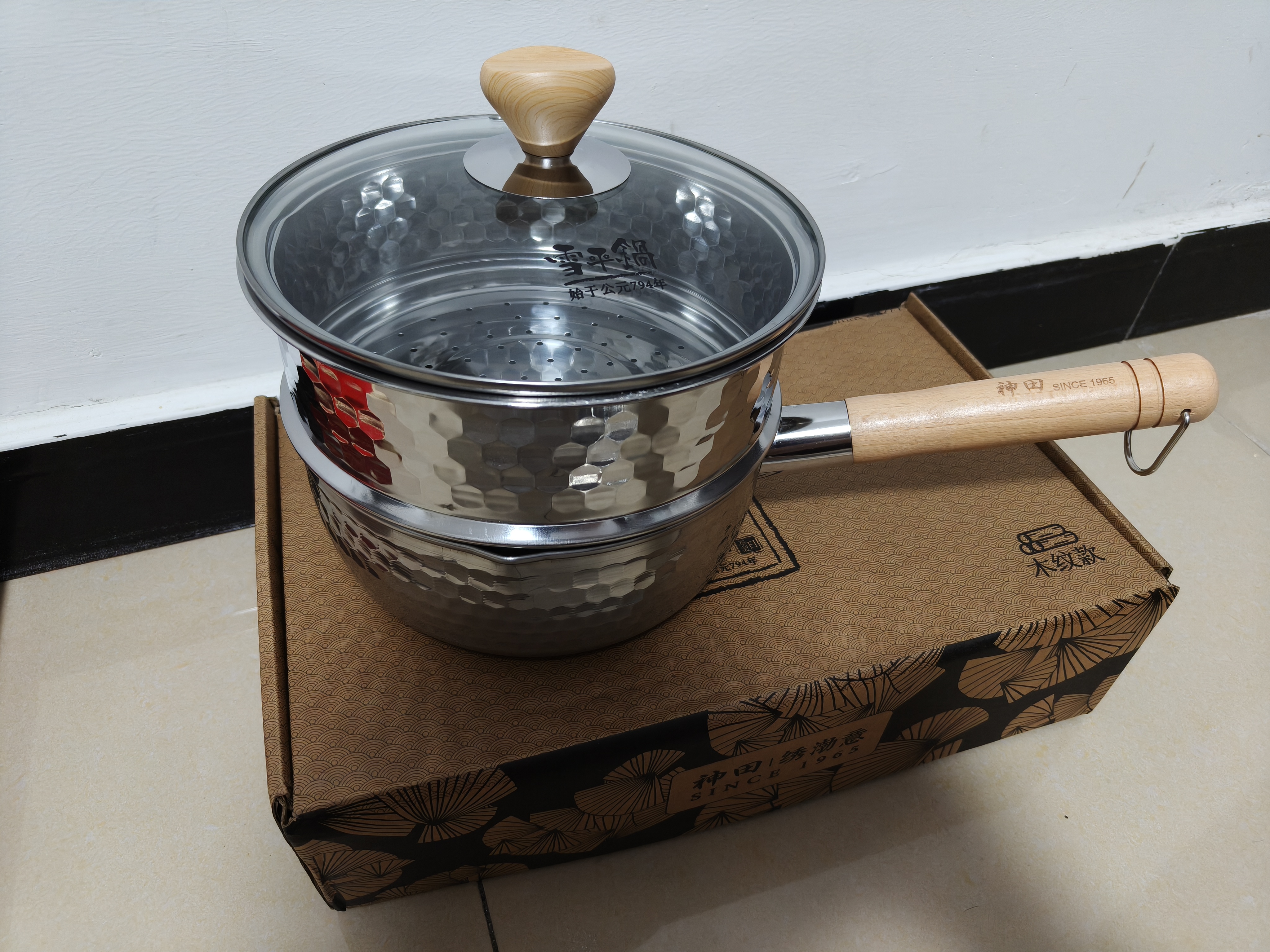 神田雪平锅煮面汤锅不锈钢蒸锅小奶锅进口日式辅食锅蒸锅 带蒸屉20cm 实拍图