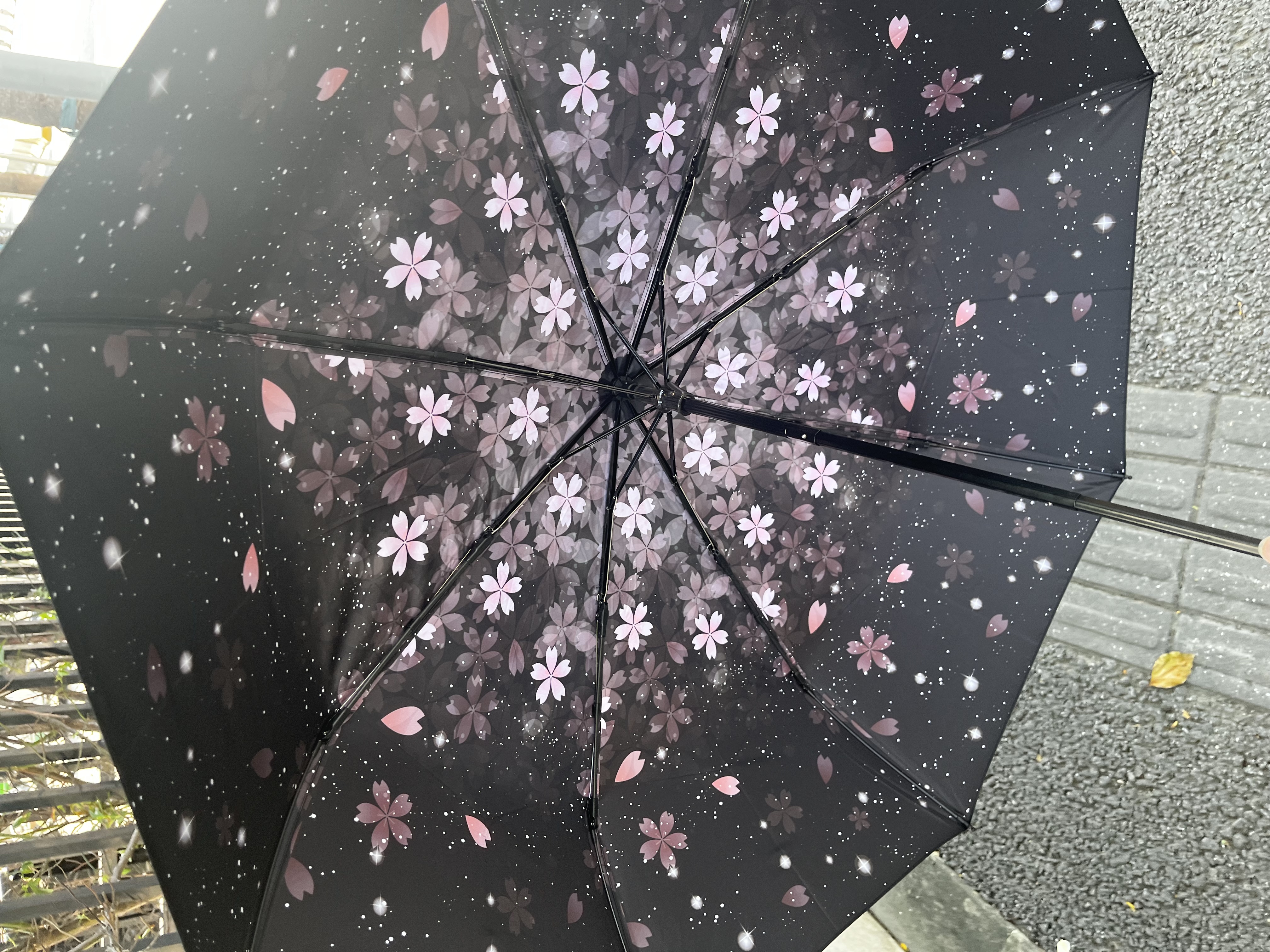 C'mon防晒太阳伞三折晴雨伞遮阳伞女黑胶防紫外线折叠伞 漫天花三折伞 实拍图