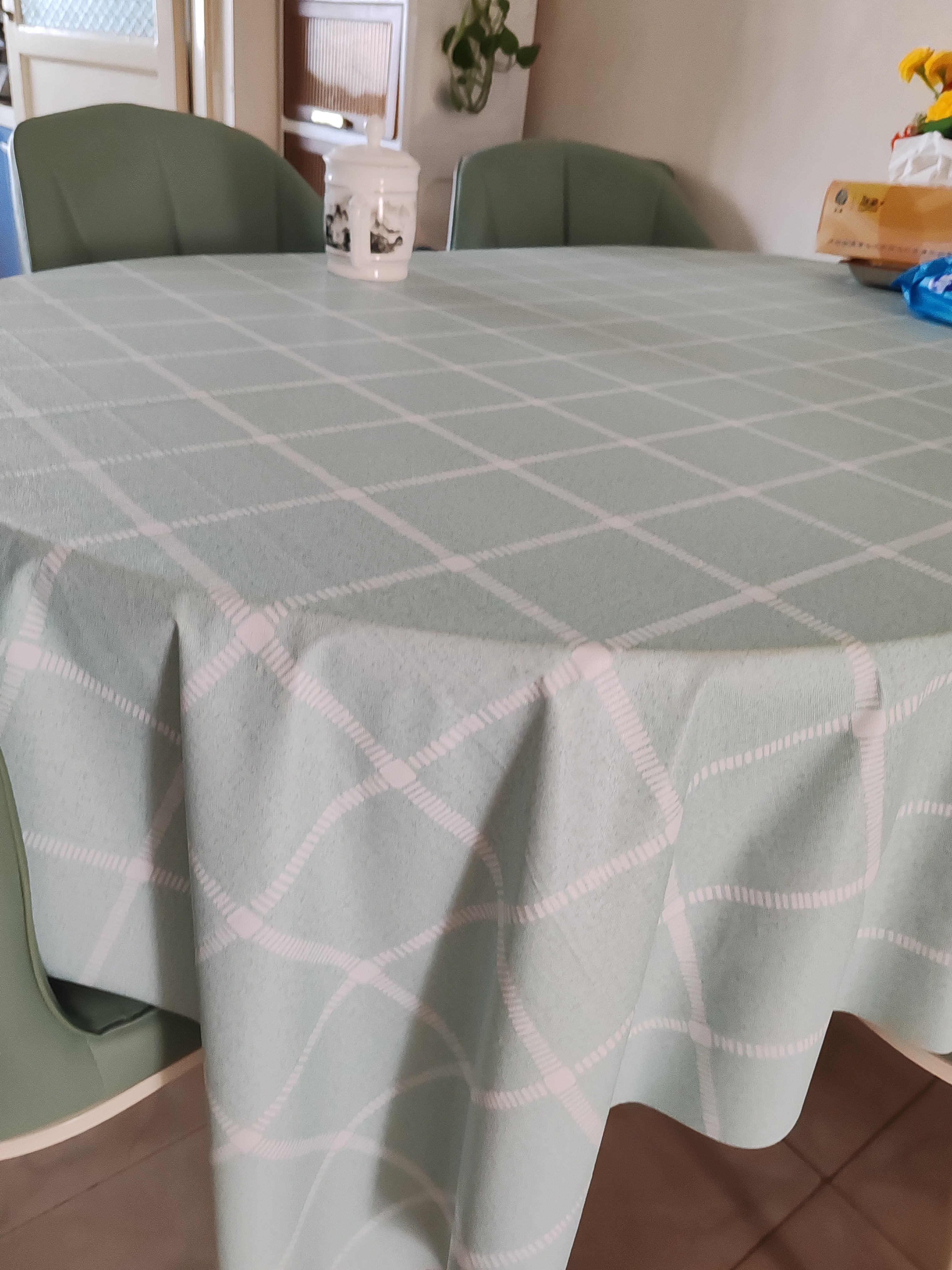 米华 茶几桌布 防水防油防烫免洗PVC桌垫餐垫 湖蓝格子 140*180厘米 实拍图