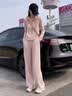 韩璐娇（hanlujiao）卫衣女装春秋季2026年新款休闲运动服设计感连帽显瘦阔腿裤套装女 粉色 M 【建议95-105斤】 实拍图