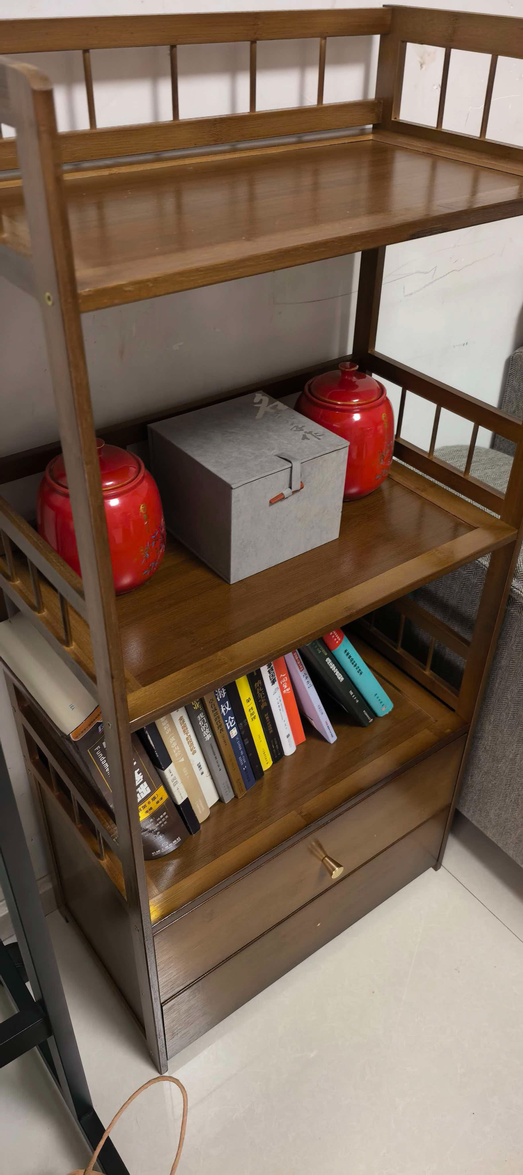 皇威马茶叶柜置物架办公室茶水柜竹木客厅落地茶桌边柜储物收纳小柜子 凌云50四层双抽 实拍图