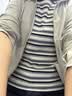 拉夏贝尔小众辣妹撞色条纹短袖t恤女夏新款设计感修身正肩上衣 蓝色条纹 M 实拍图