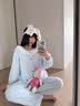 另约甜美公主风睡衣女款夏天云朵棉带胸垫短袖少女套装薄款家居服外穿 蓝色 【固定胸垫】 M 实拍图