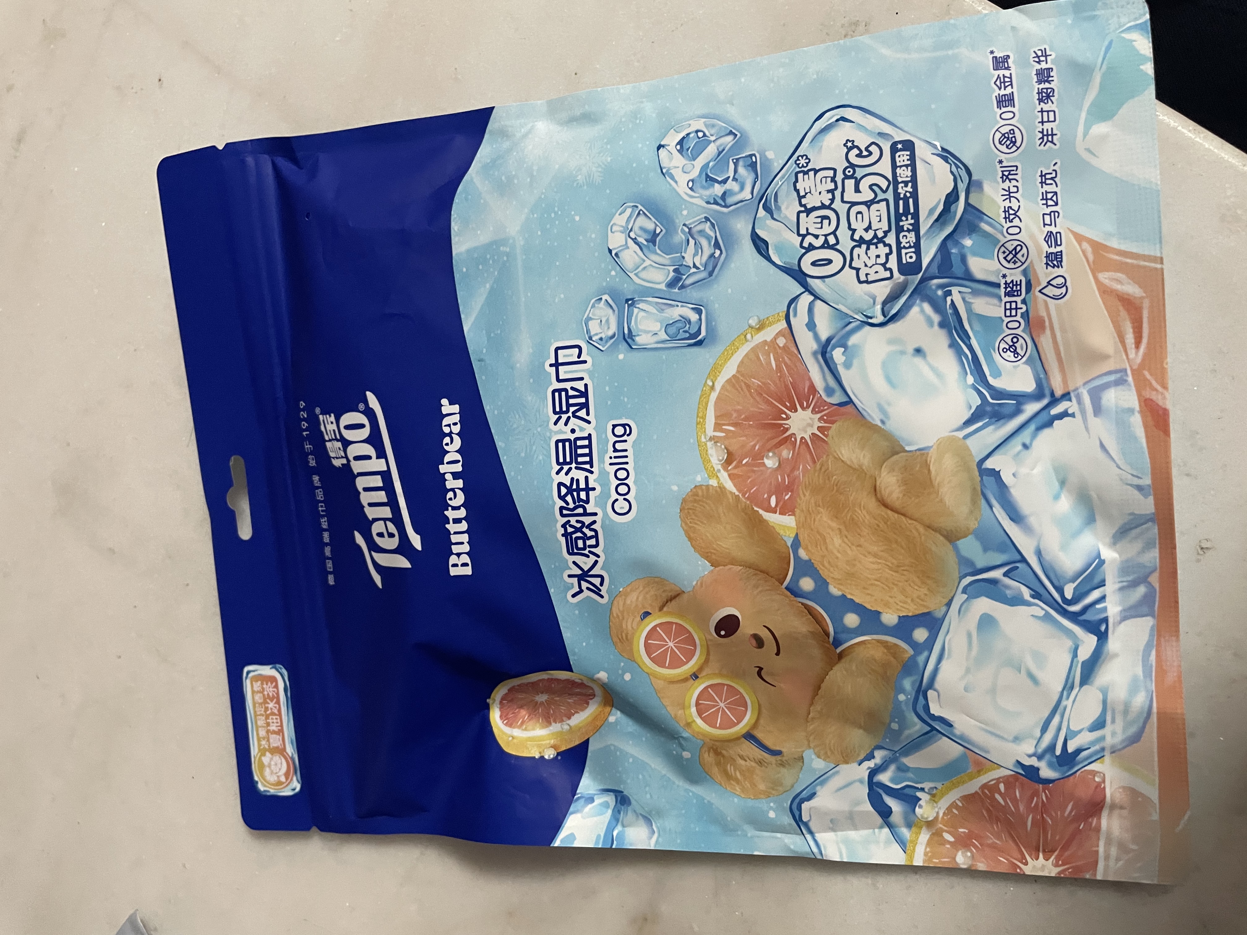 得宝（TEMPO）黄油小熊联名 冰感毛巾1片*4包 超大超厚 清凉湿巾 户外降温湿巾 实拍图