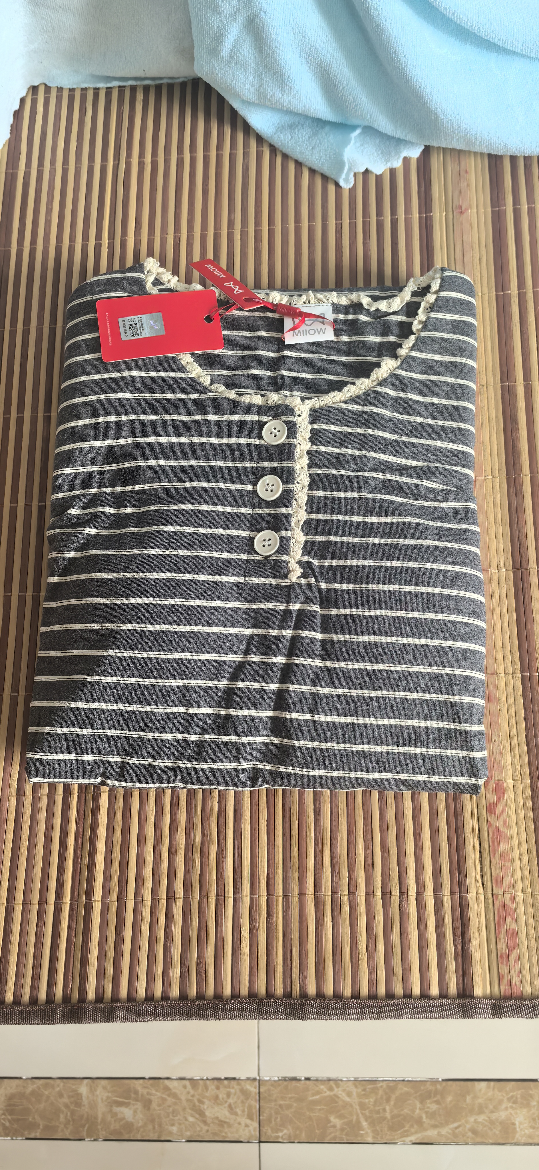 猫人【带胸垫】女士睡衣女秋季长袖纯棉家居服条纹显瘦可外穿家居服L 实拍图