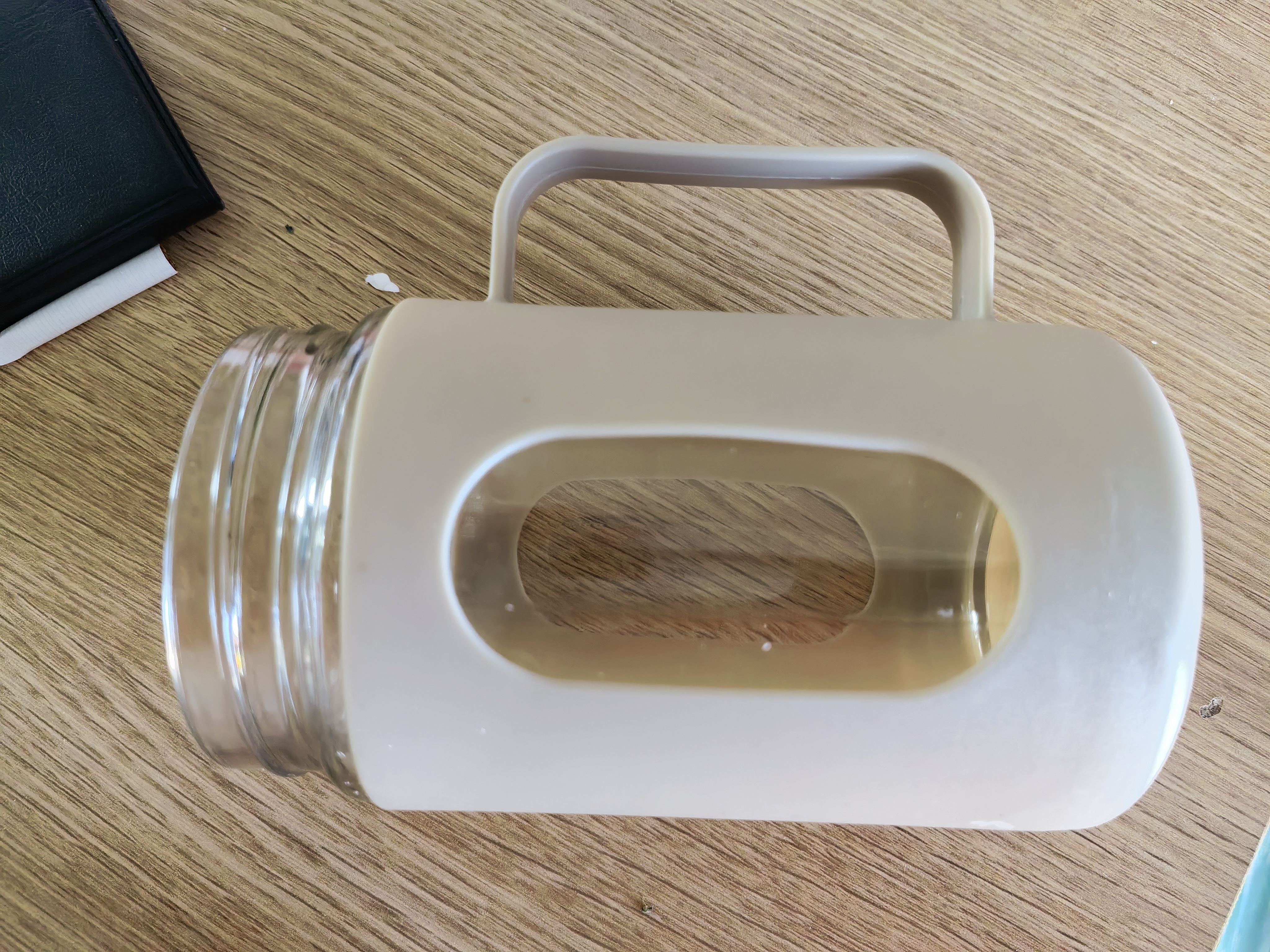 办公室双层玻璃水杯带把手塑壳礼品水杯茶水分离花茶杯子 把手杯-米色 500ml 实拍图