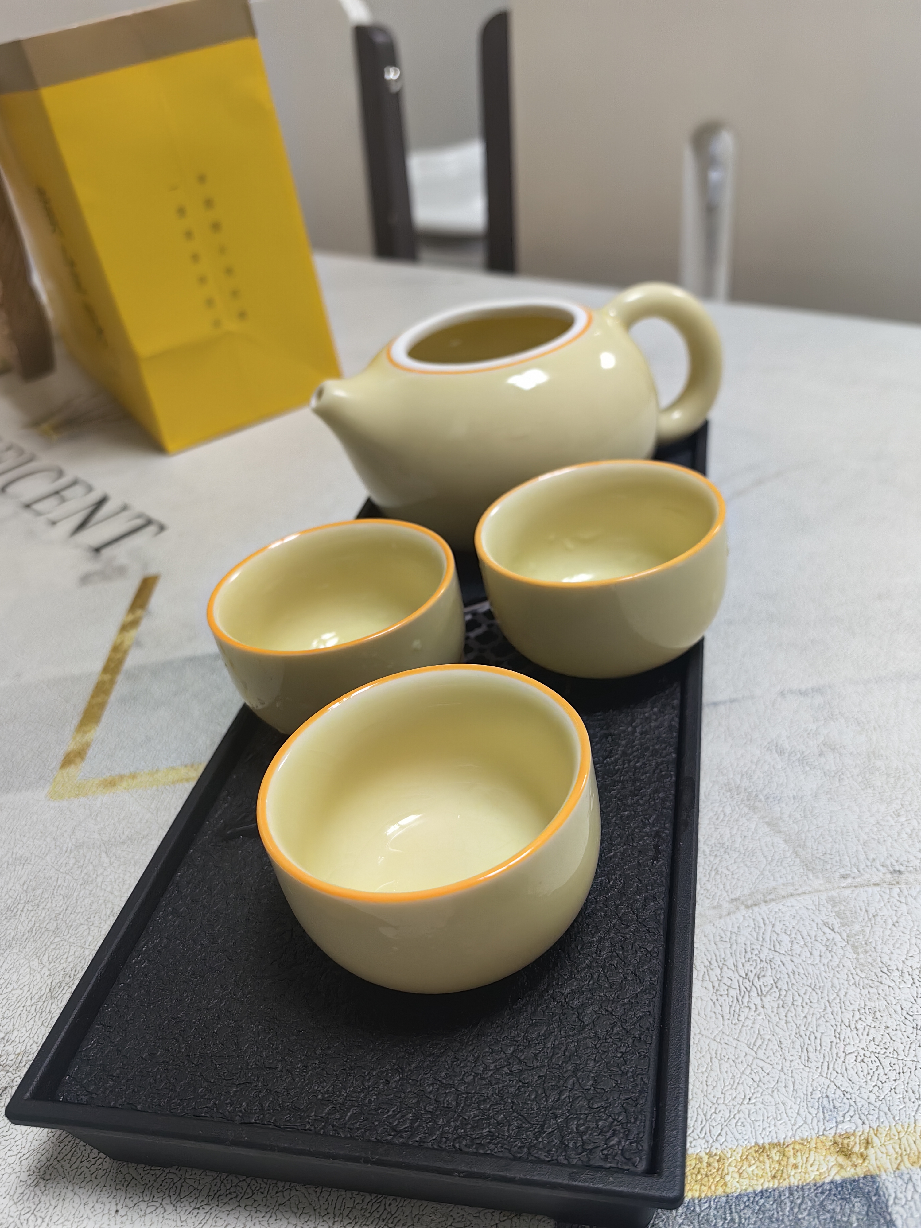 瓷牌茗茶具（cipaiming teaset） 茶具套装小套功夫茶壶便携一壶四杯家用会客泡茶器小茶台 《秘色黄哥窑》西施四禅杯磁石盘 实拍图
