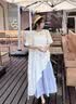 CHUJIE连衣裙女夏季裙子2026新款套装长裙海边度假沙滩裙微胖大码遮肚子 不规则白色罩衫+蓝白格子吊带裙 XL 建议125-140斤 实拍图